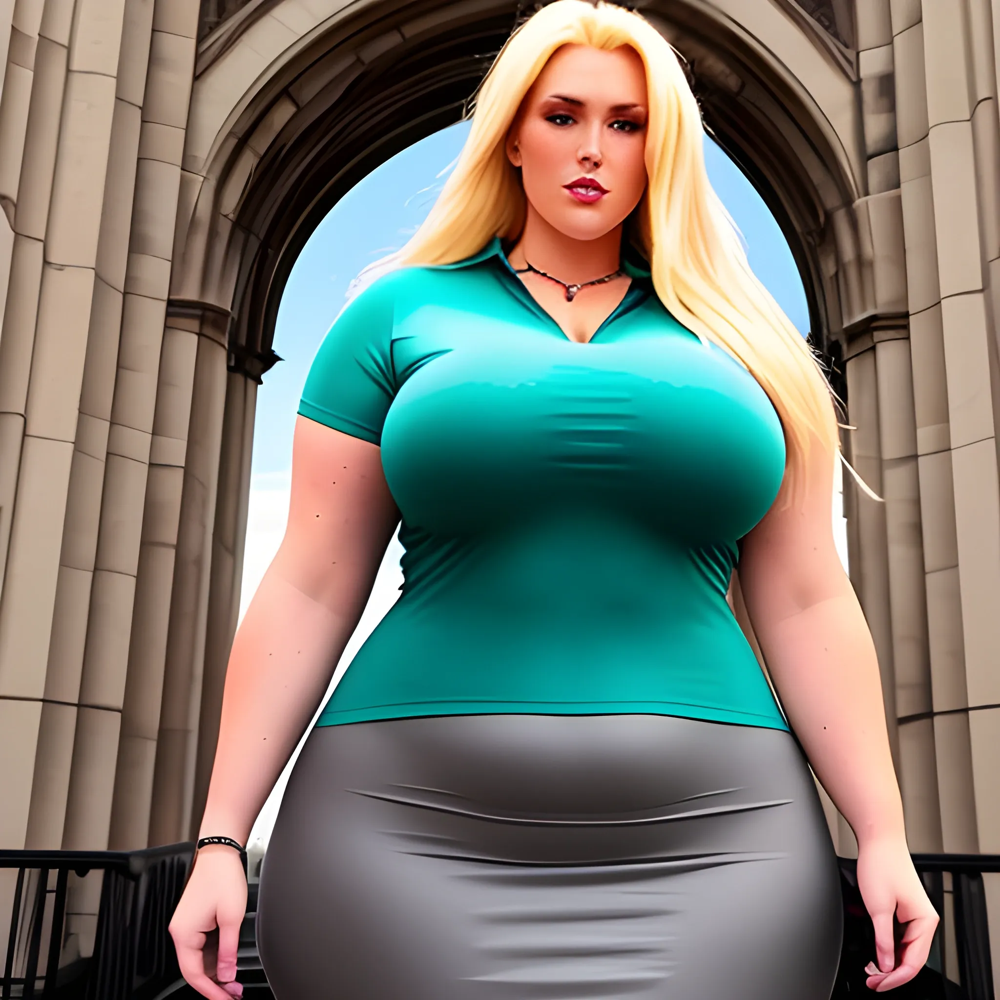 huge and very tall friendly blonde plus size girl with small hea