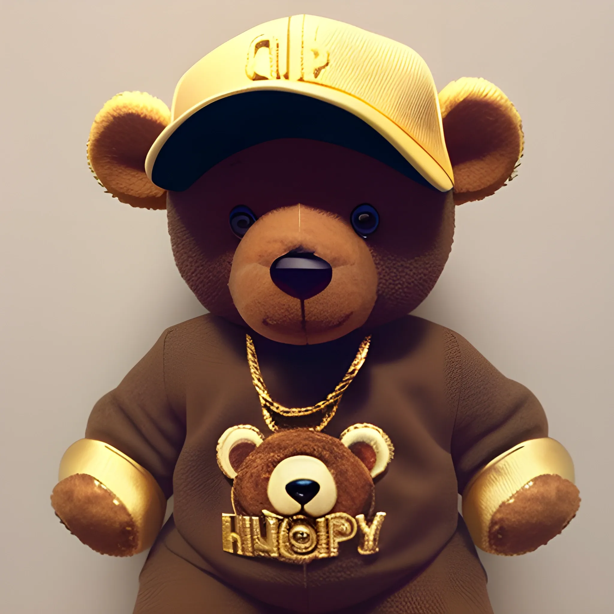 Teddy Bear Wearing Hip Hop Outfit ,snap back hat, gold chain