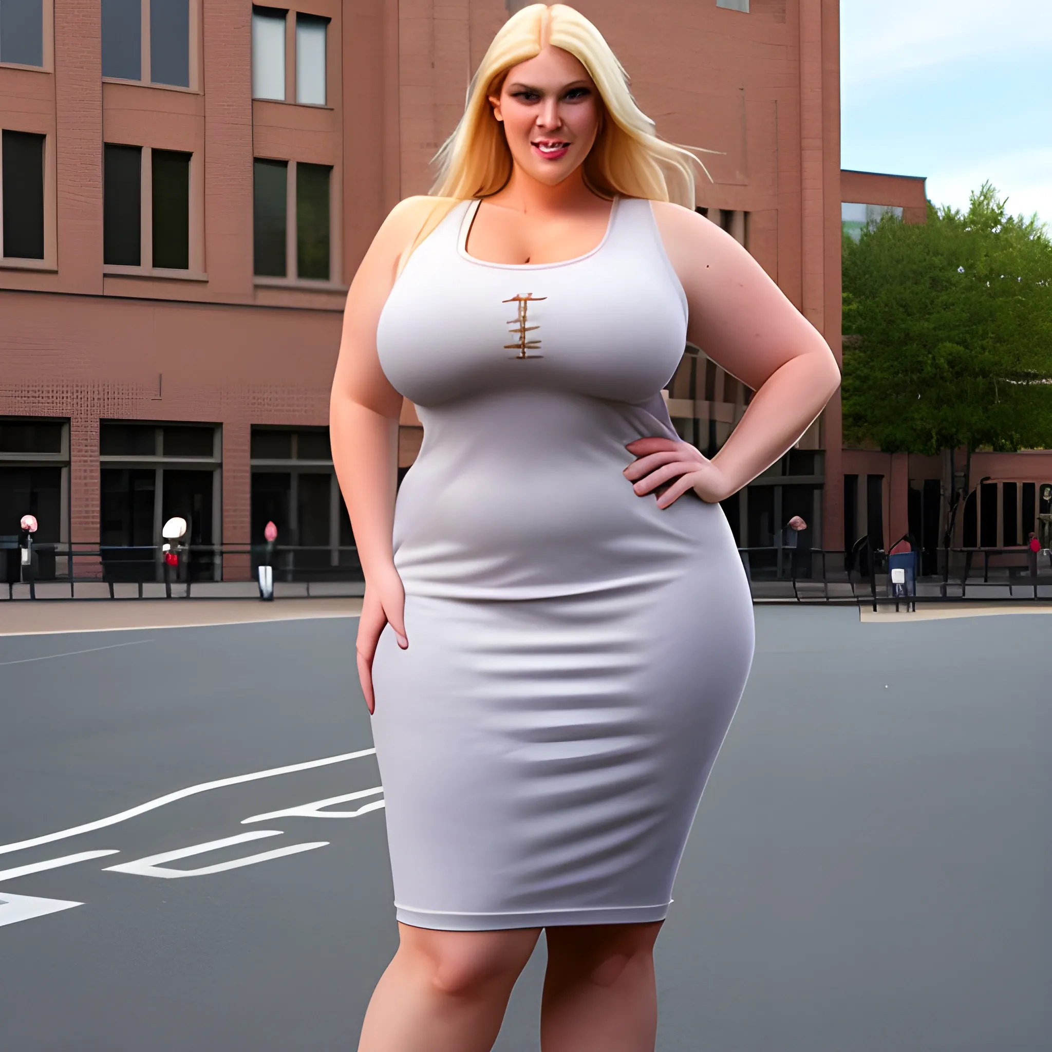 huge and very tall friendly blonde plus size girl with small hea ...