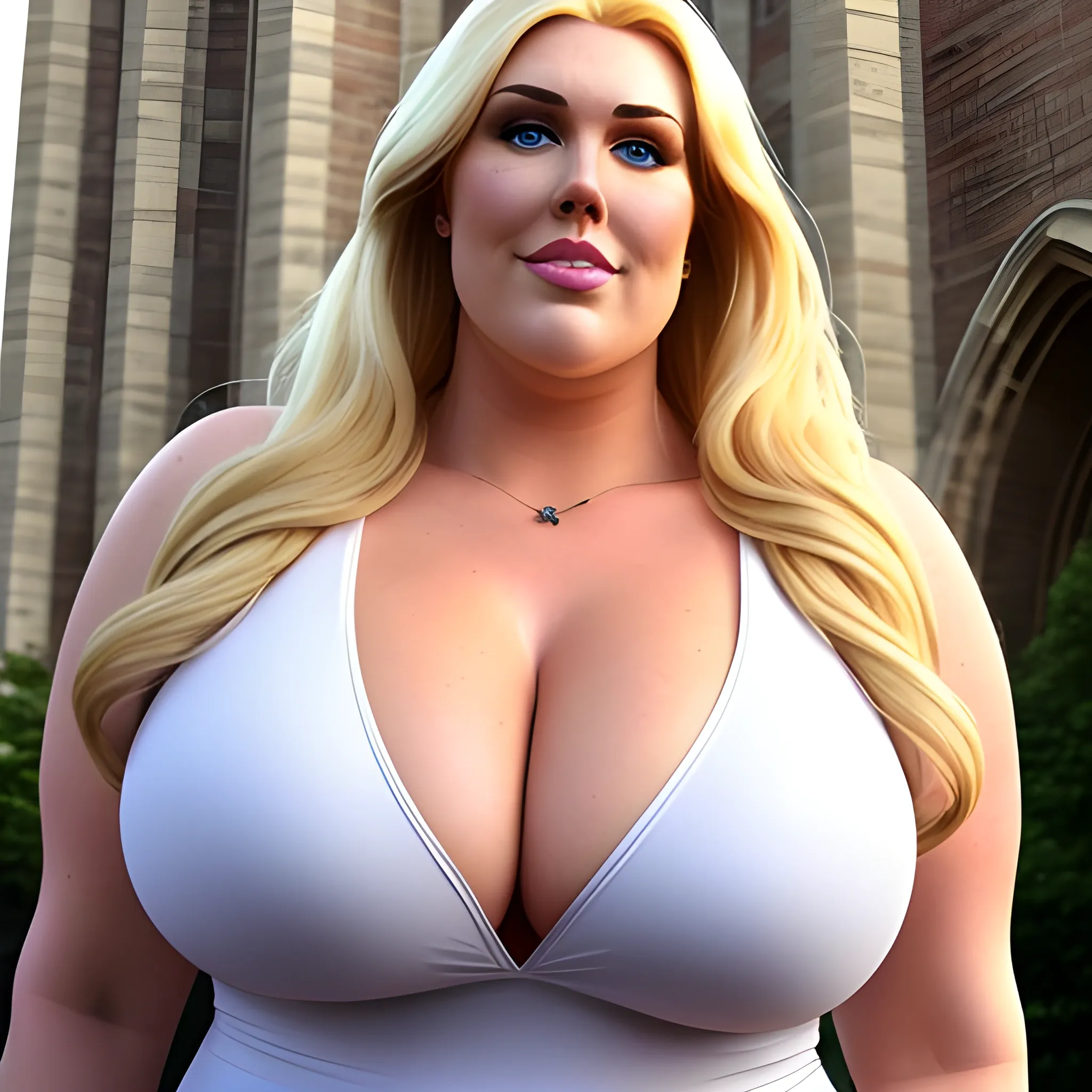 one large and tall friendly blonde plus size girl with small hea