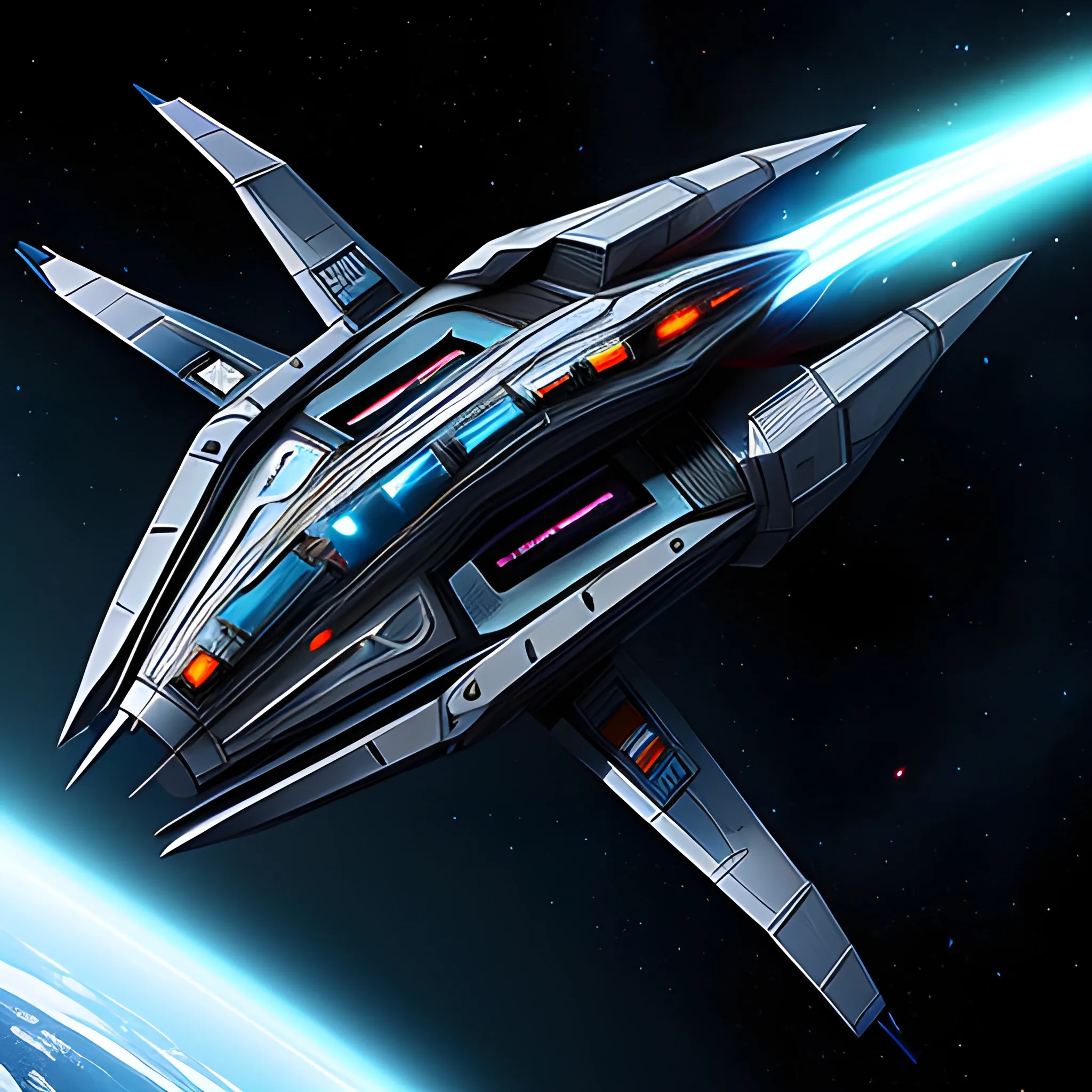 Create a small futuristic space ship in space