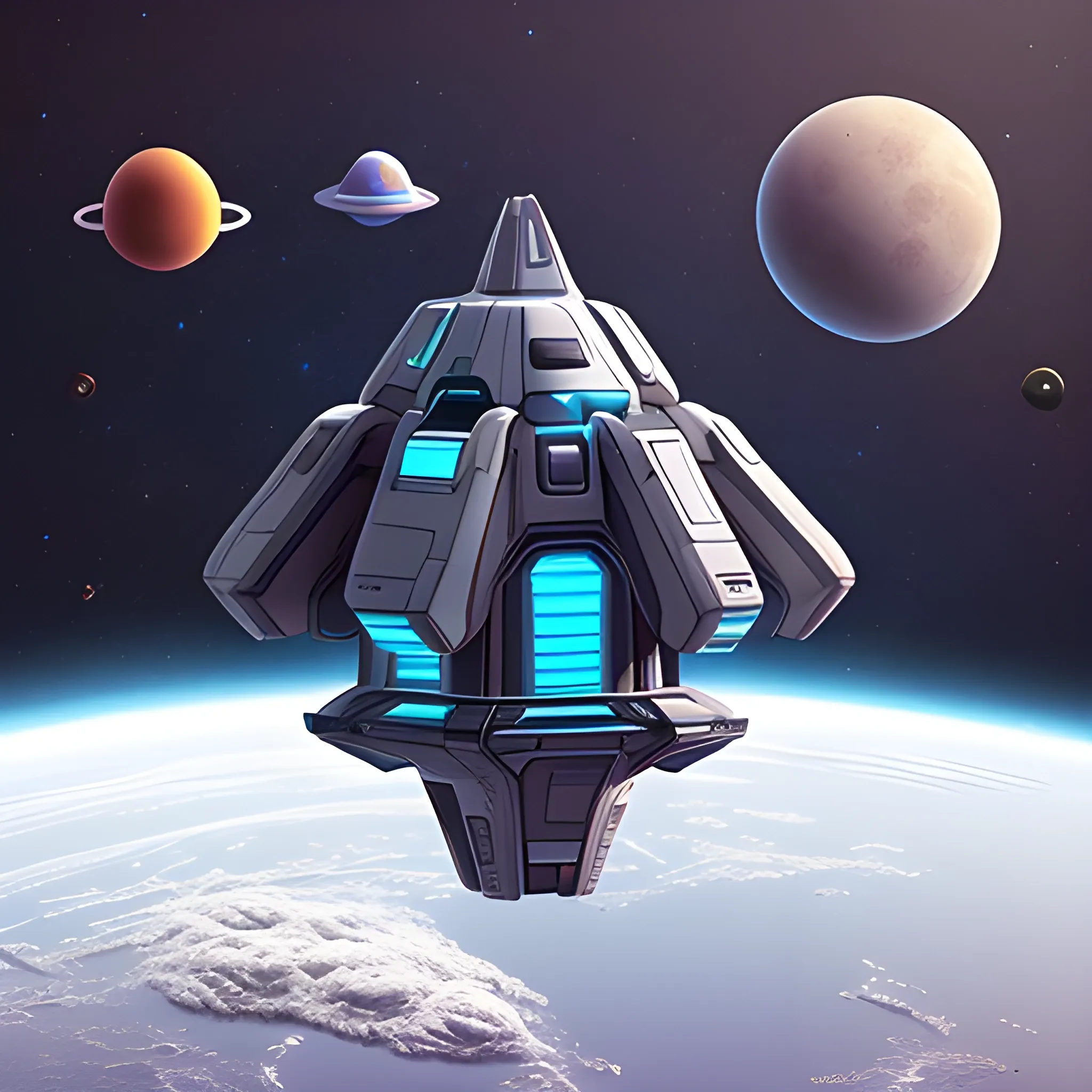 Create a mid-sized futuristic space ship in space