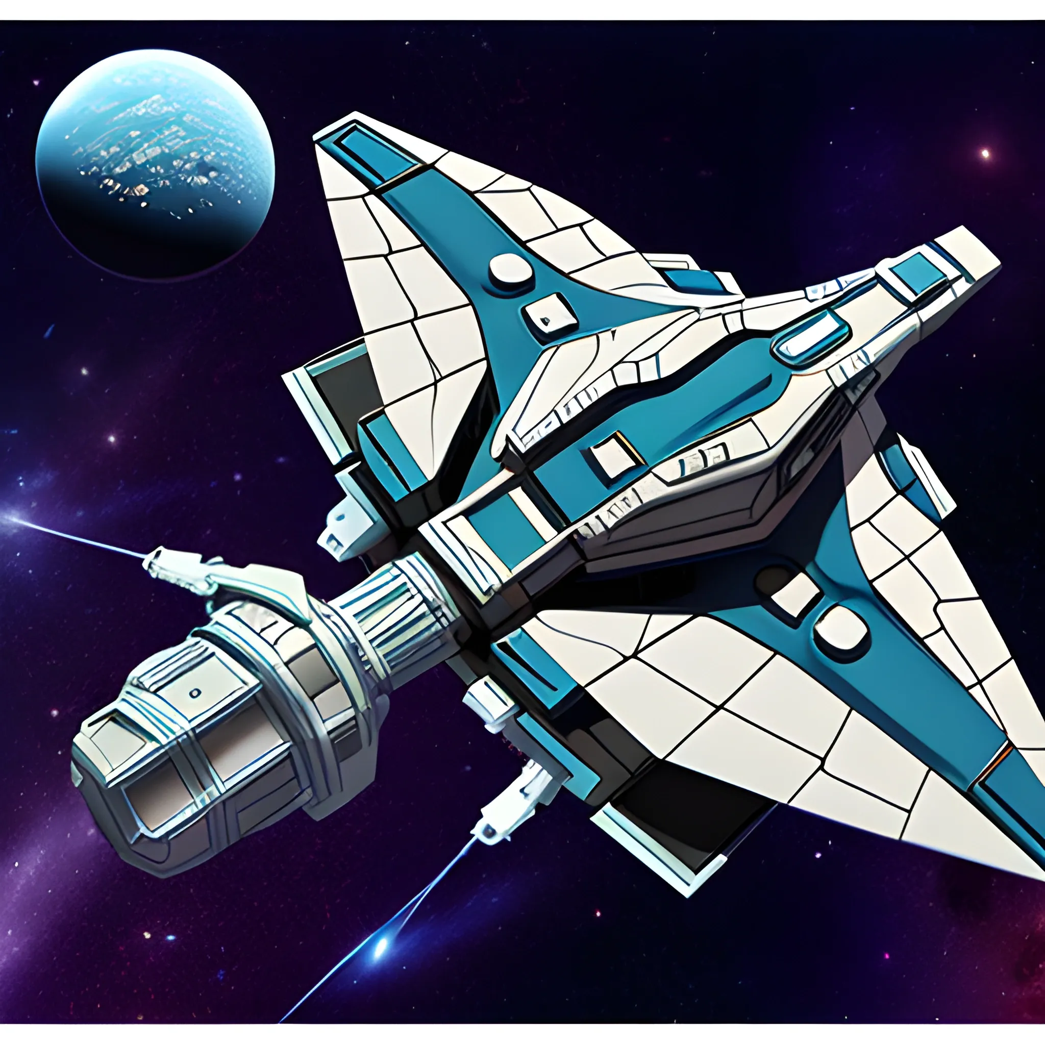 Create a mid-sized futuristic space ship in space