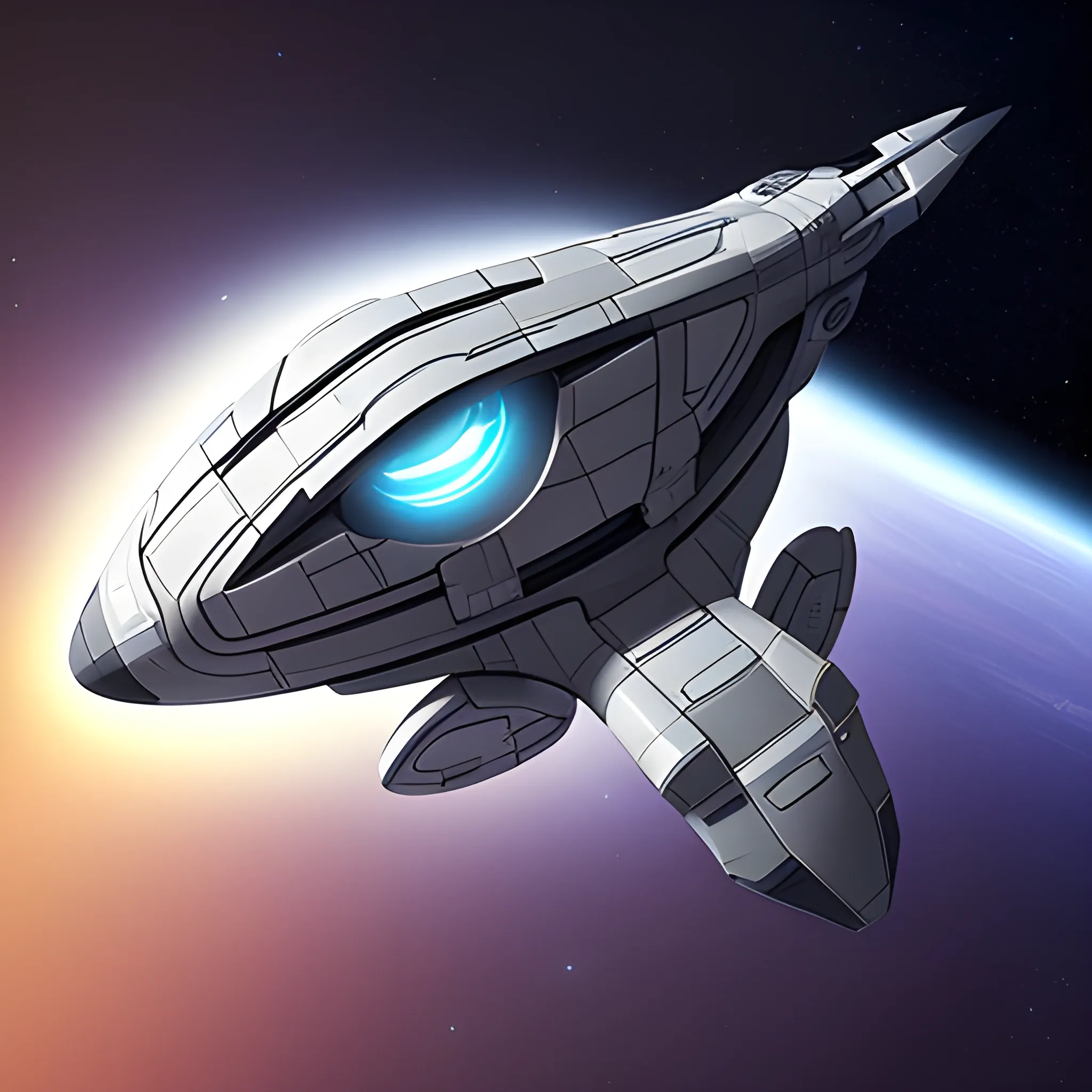 Create a mid-sized futuristic space ship in space