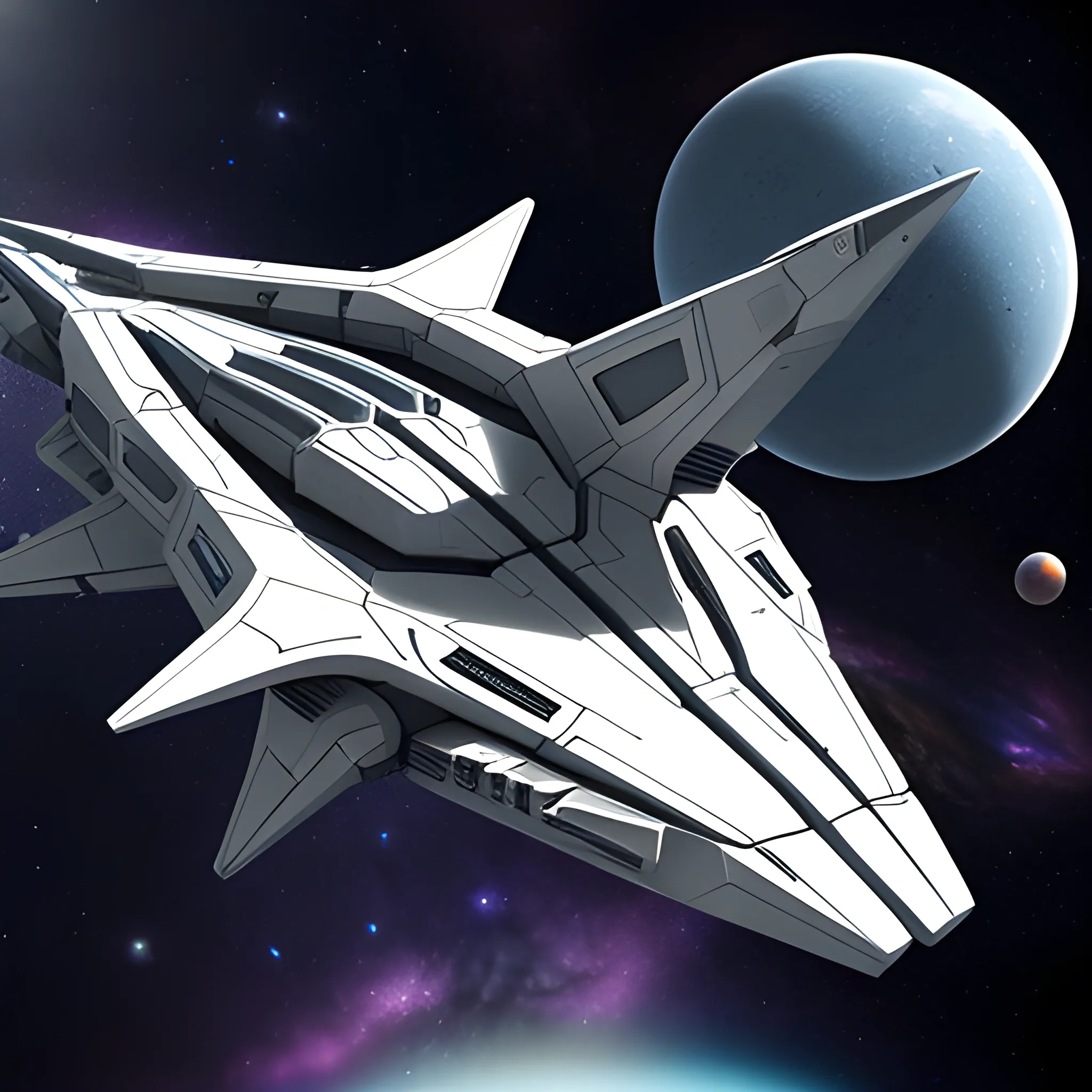 Create a large futuristic space ship in space