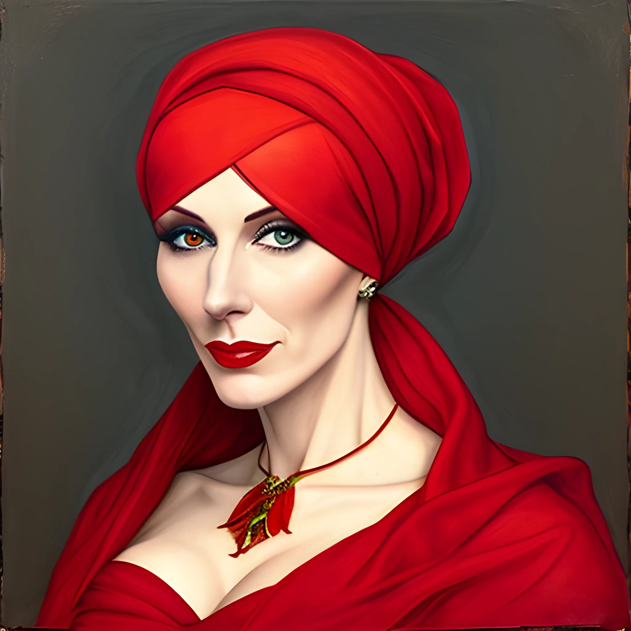 Portrait of girl with red headscarf, masterpiece