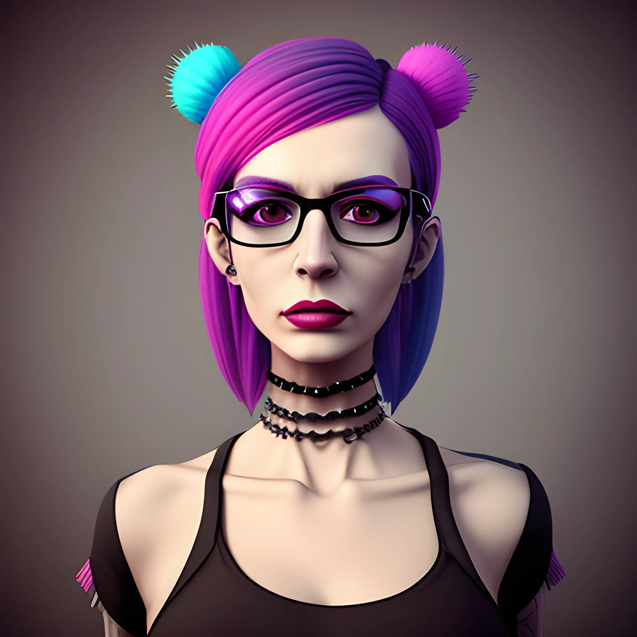 Beautiful woman wearing glasses, 3D rendering punk, colorful photography