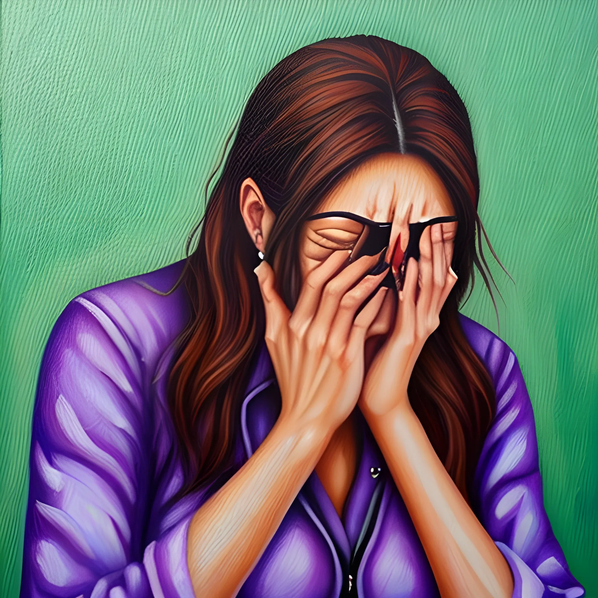 a girl broke in tears watching at her failed exams, Oil Painting