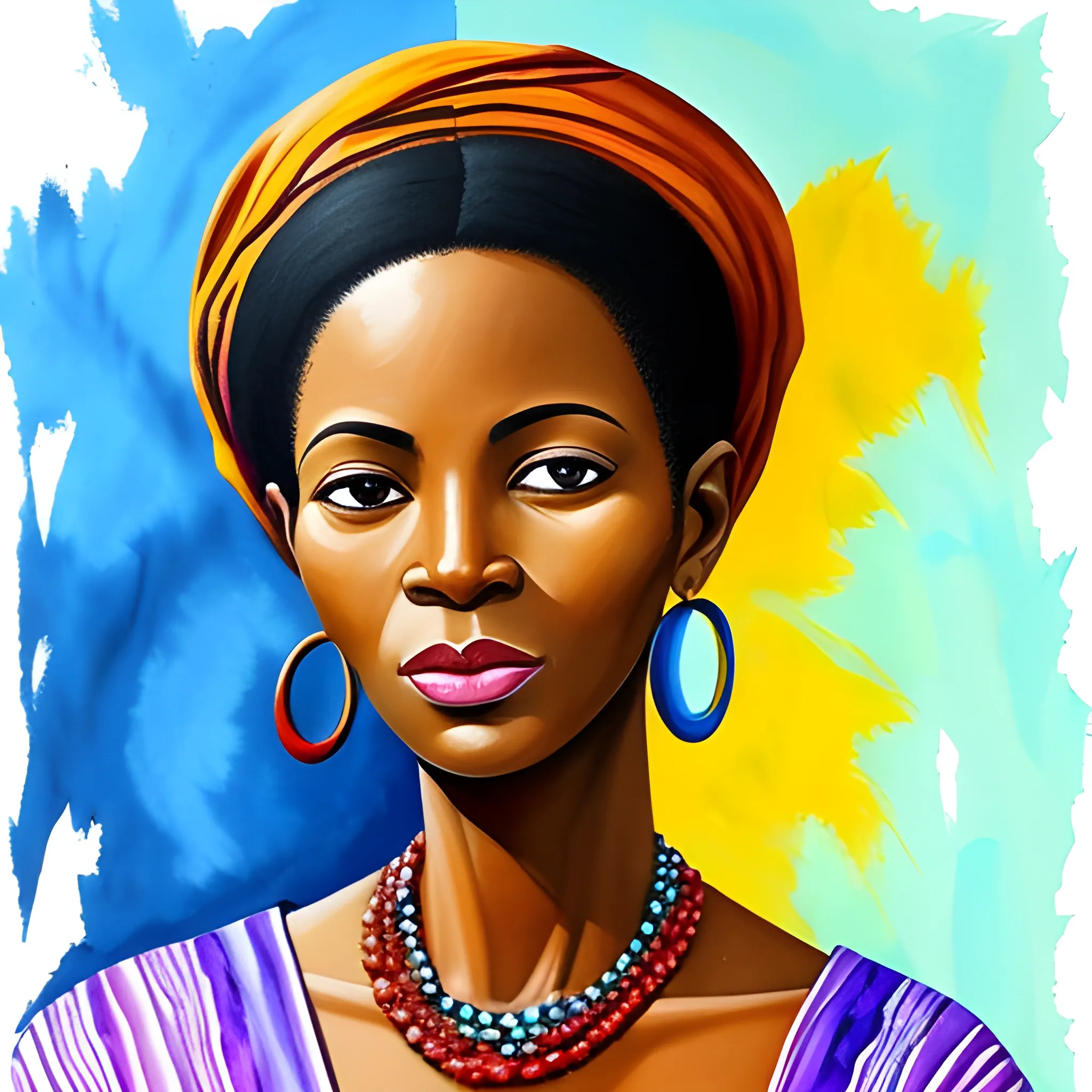 Stylish African Mother, Oil Painting, Water Color