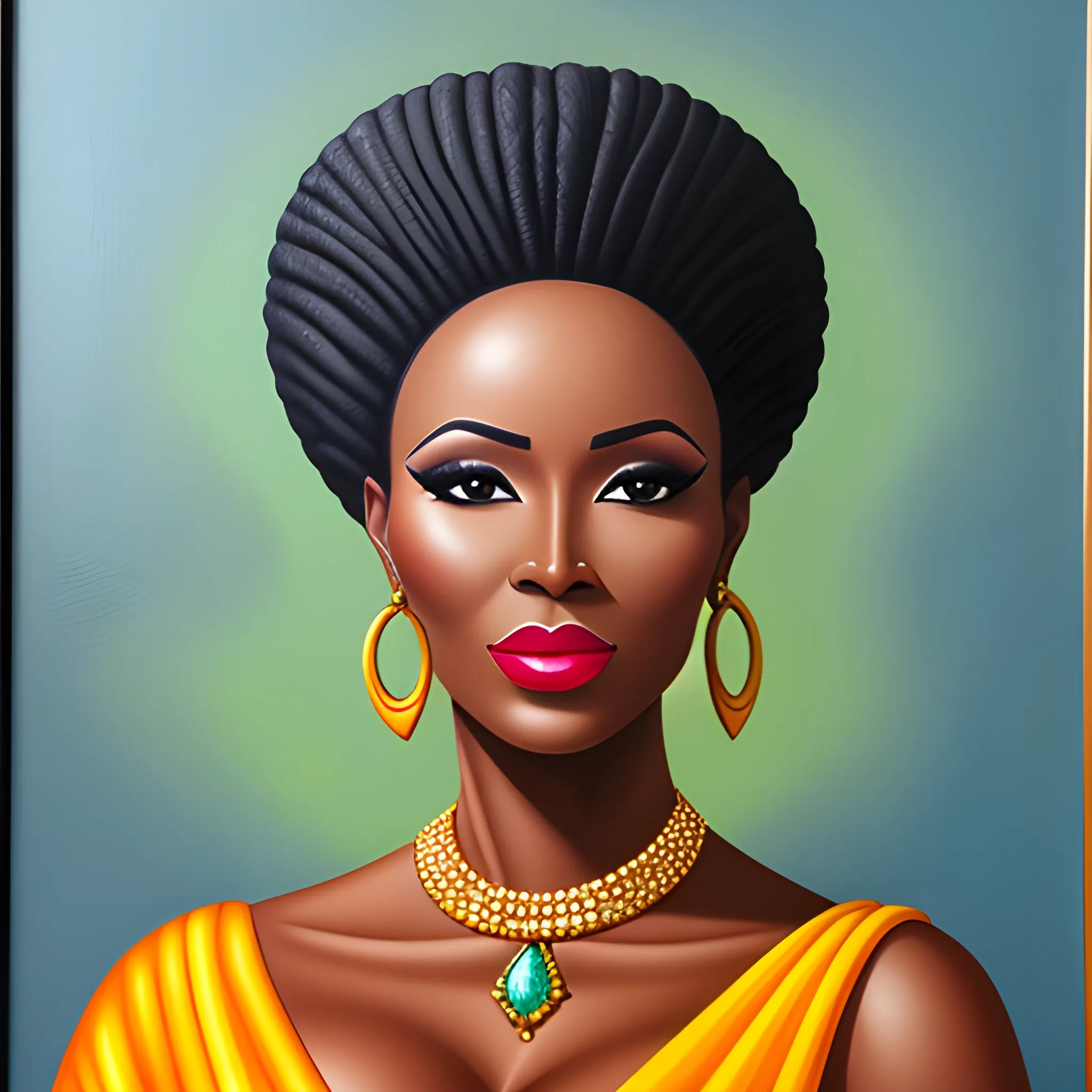 Stylish African Young Woman, Oil Painting