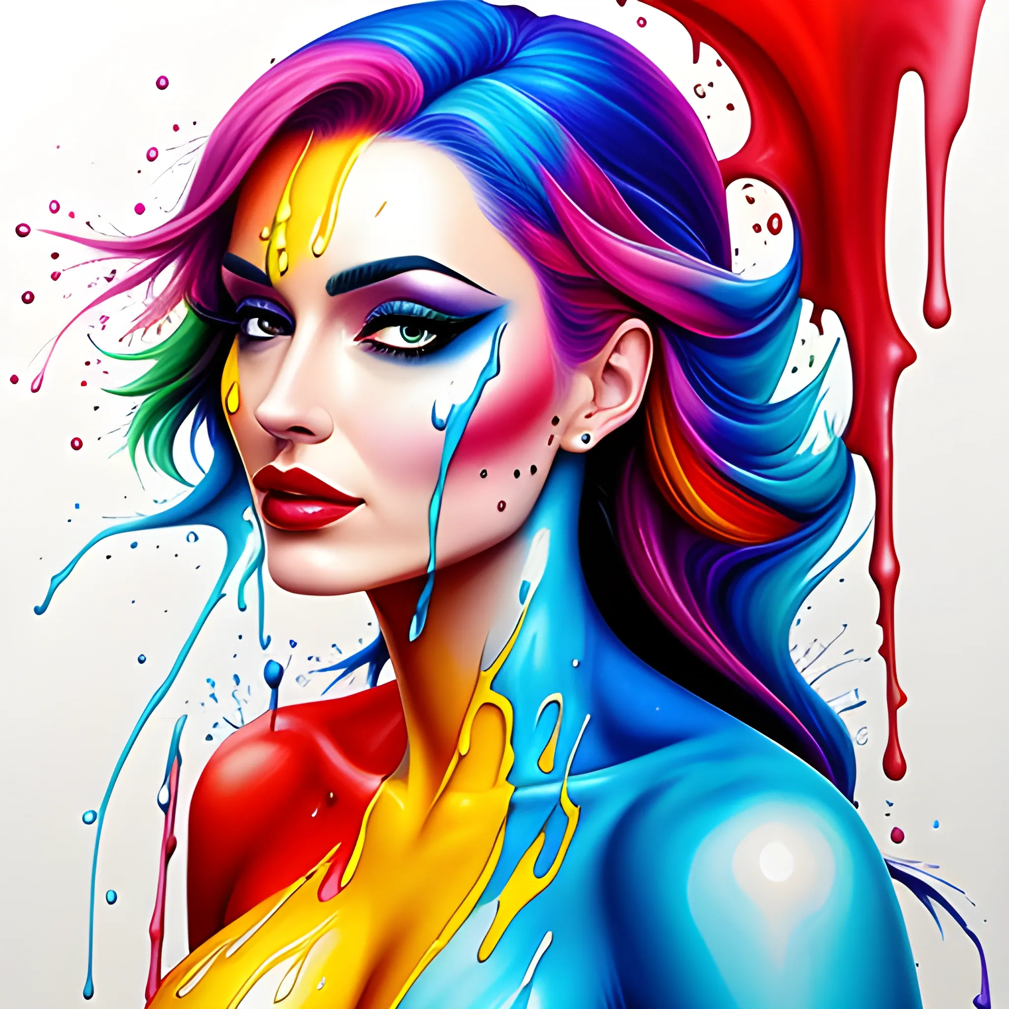 Fluid painting art girl, colorful, realistic, high quality