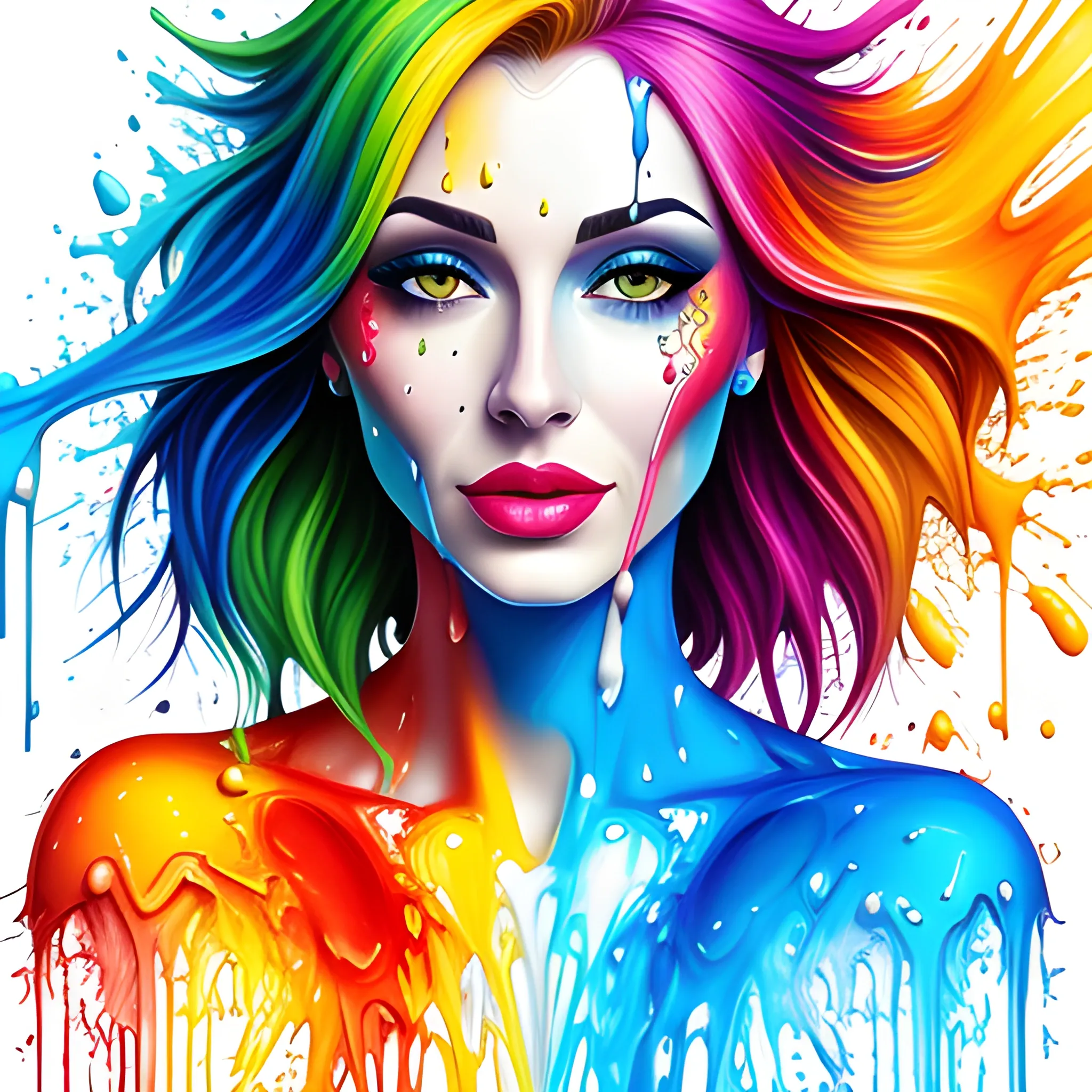 Fluid splash painting art girl, colorful, realistic, high quality