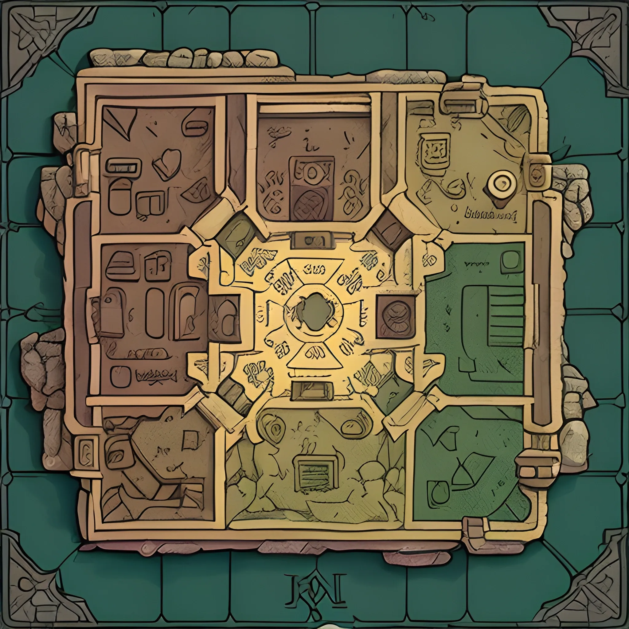 dnd map, map patreon, fantasy maps, foundry vtt, fantasy grounds, aerial view ,dungeondraft , tabletop, inkarnate, roll20, A high detailed isometric vector art presenting an aerial view of a RPG room by Transistor, dofus, Bastion, pyre, hades, Patreon content, containing tables and walls, HD, straight lines, grid, , Cartoon, 3D