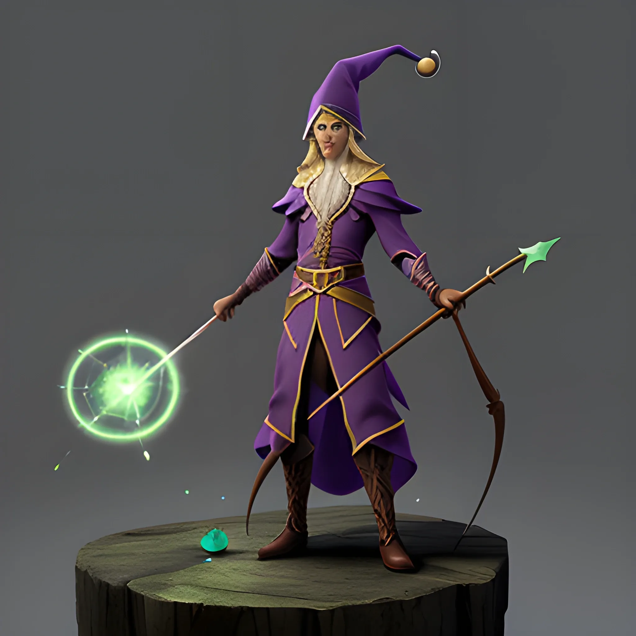 elf wizard with big hat and rapier casting spells realistic fantasy character concept art