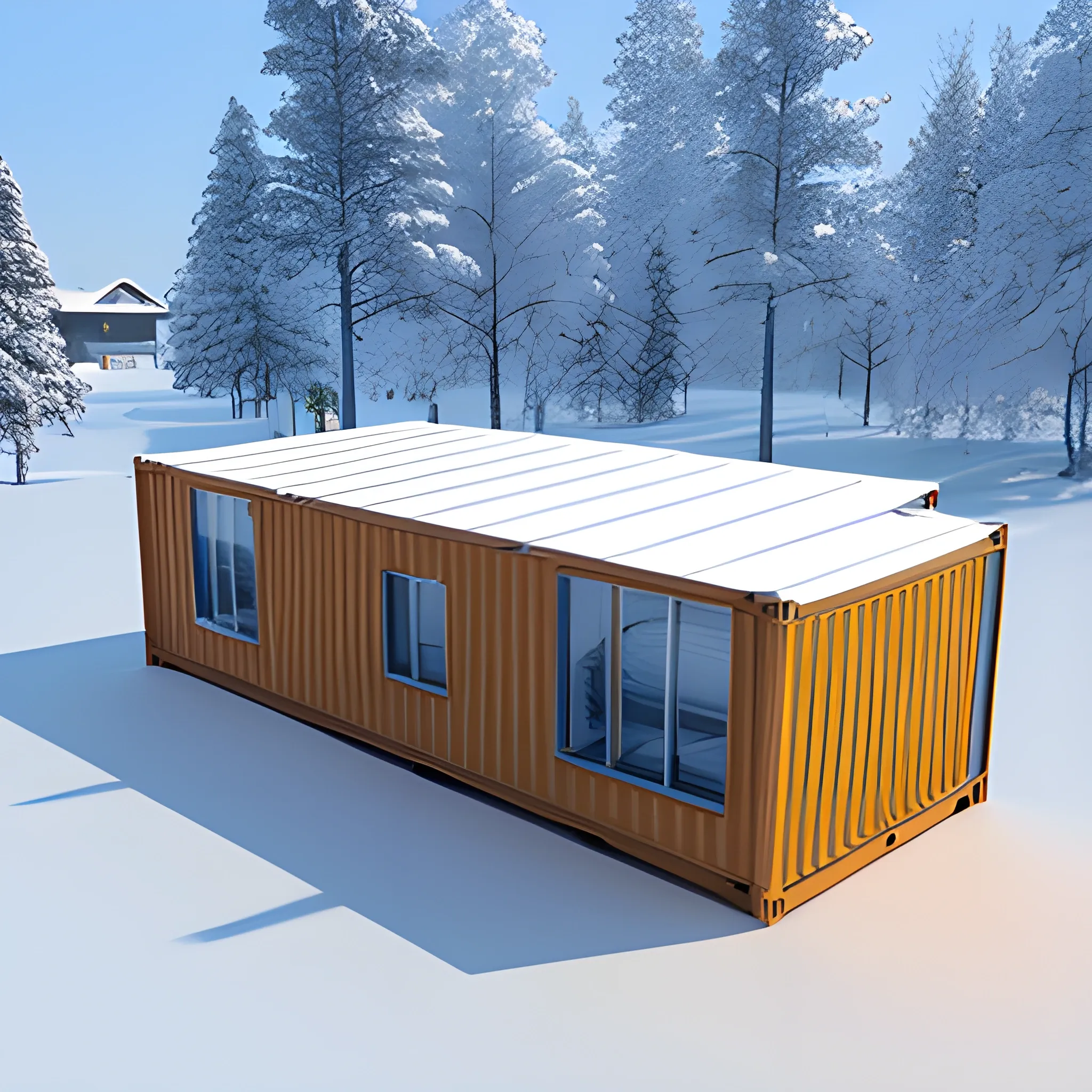 container home, snow landscape, , 3D