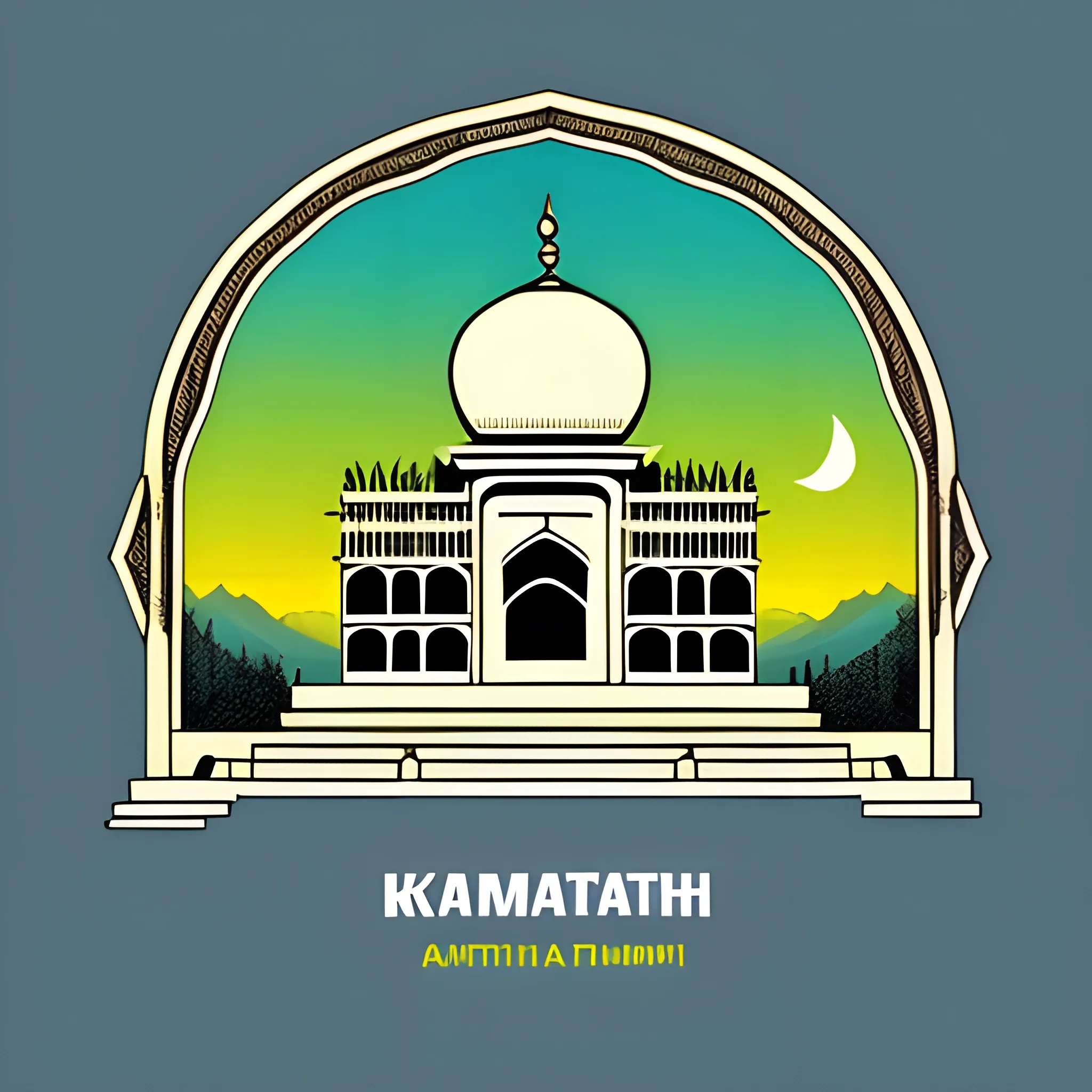 KASHMIR slogan, Raghunath Temple of KASHMIR and other buildings vintage, vector, t-shirt design, bright background, Pencil Sketch