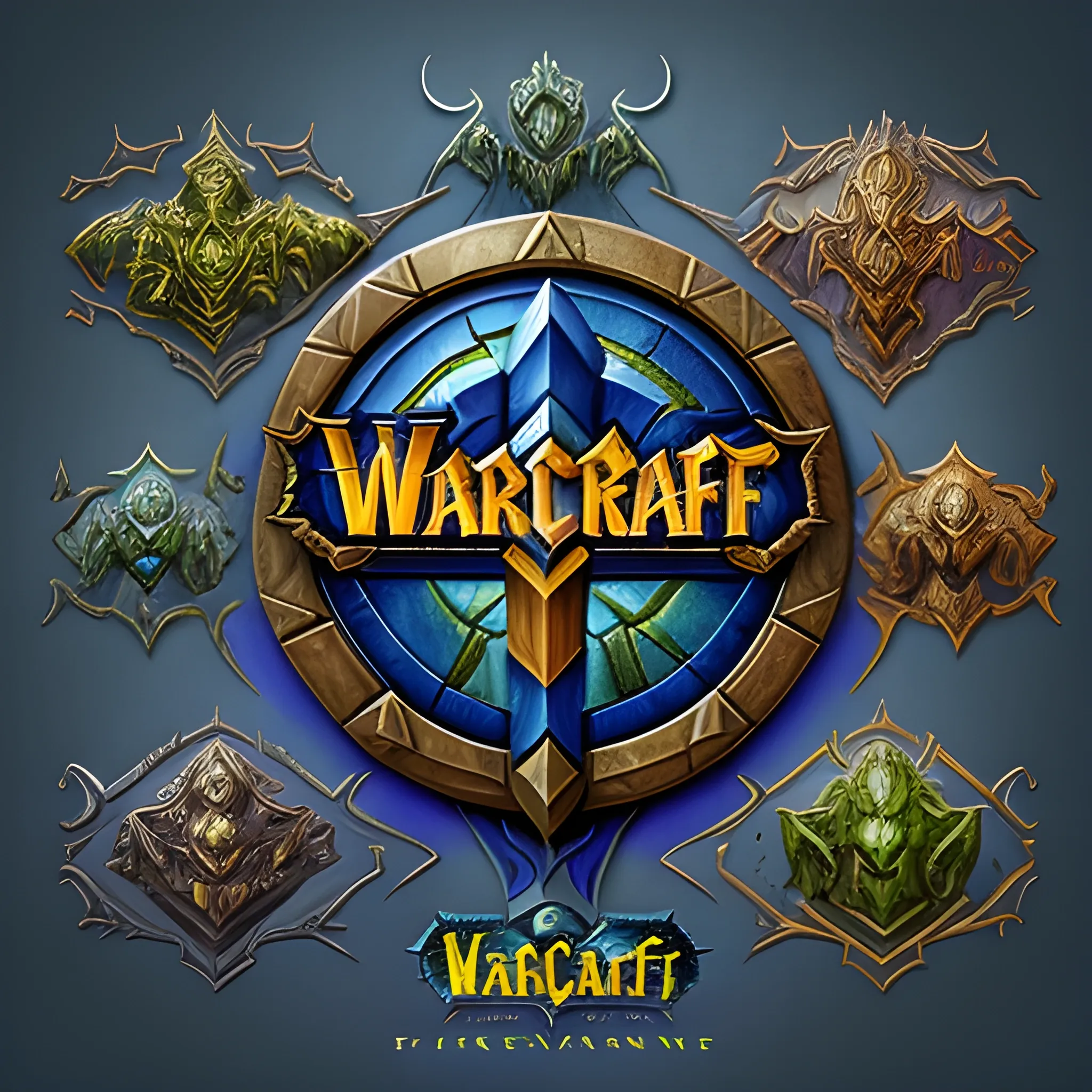 Design a captivating logo for 'Warcraft Facts' that incorporates iconic Warcraft elements and conveys a sense of adventure and exploration. Use vibrant colors and intricate details to represent the rich lore of the Warcraft Universe. Feel free to use fantasy fonts and symbols to enhance the overall design., 3D, 3D, Cartoon