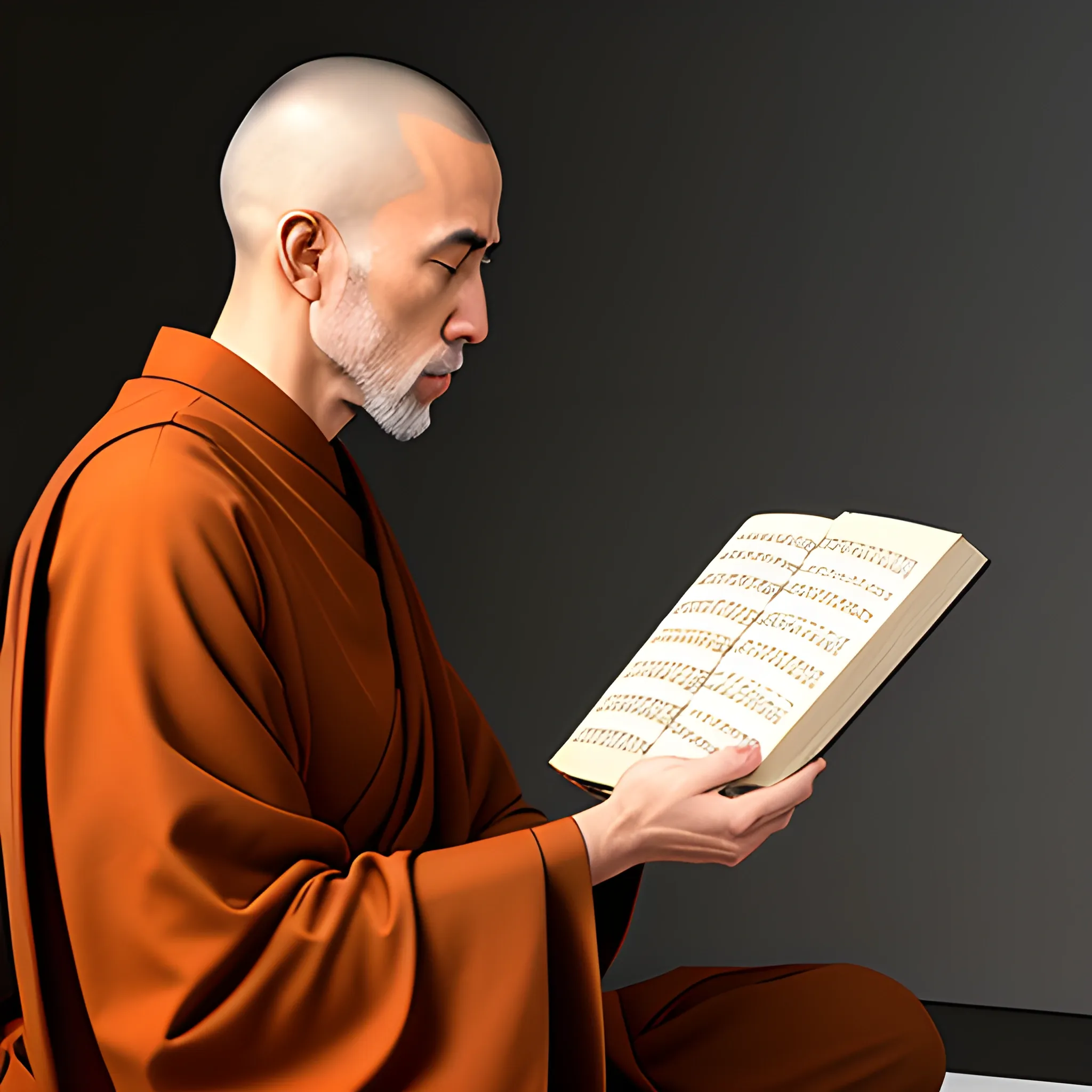 A little monk reciting scriptures 
Brief strokes