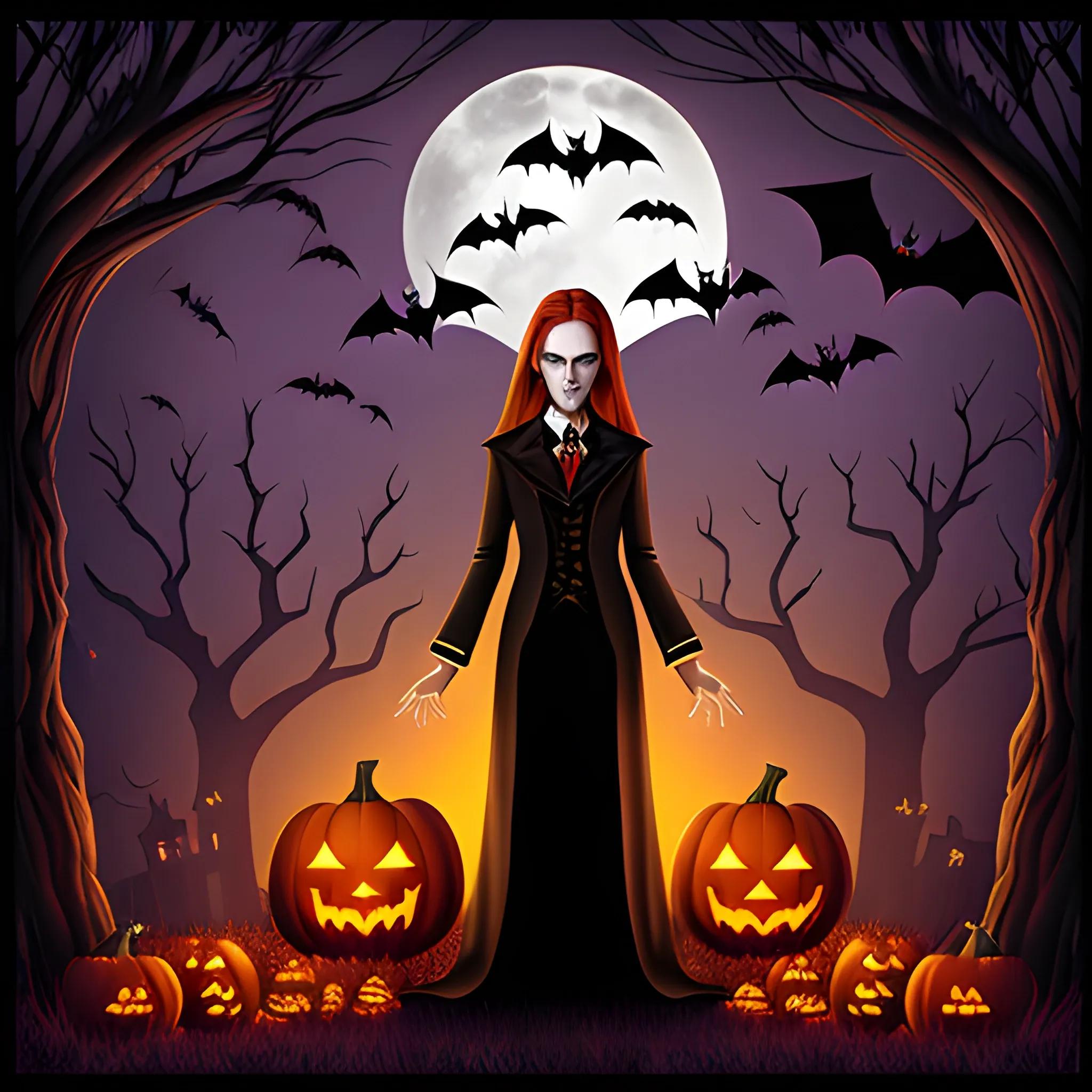 a haloween scene with a vampire background