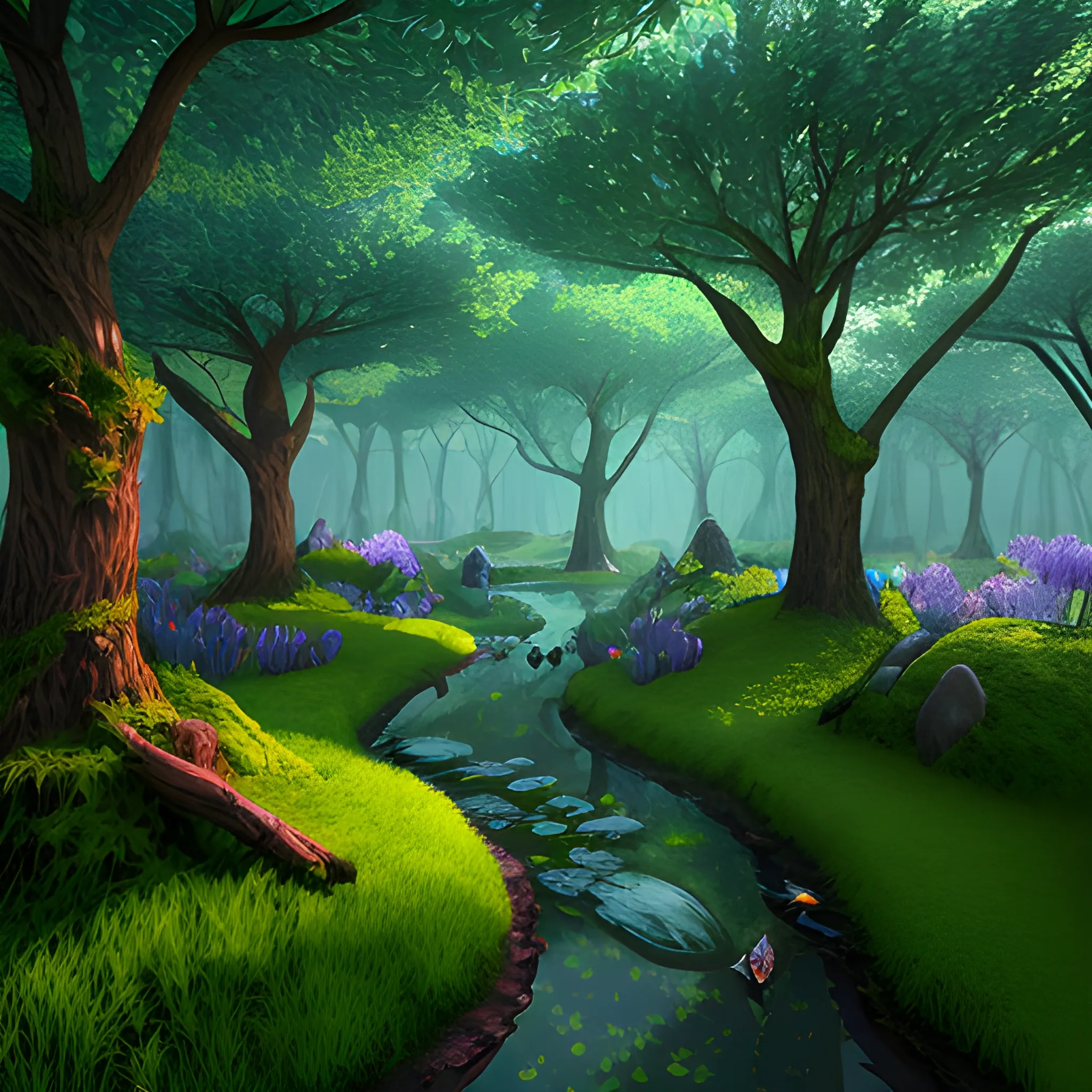 A magical fantasy forest, 3D