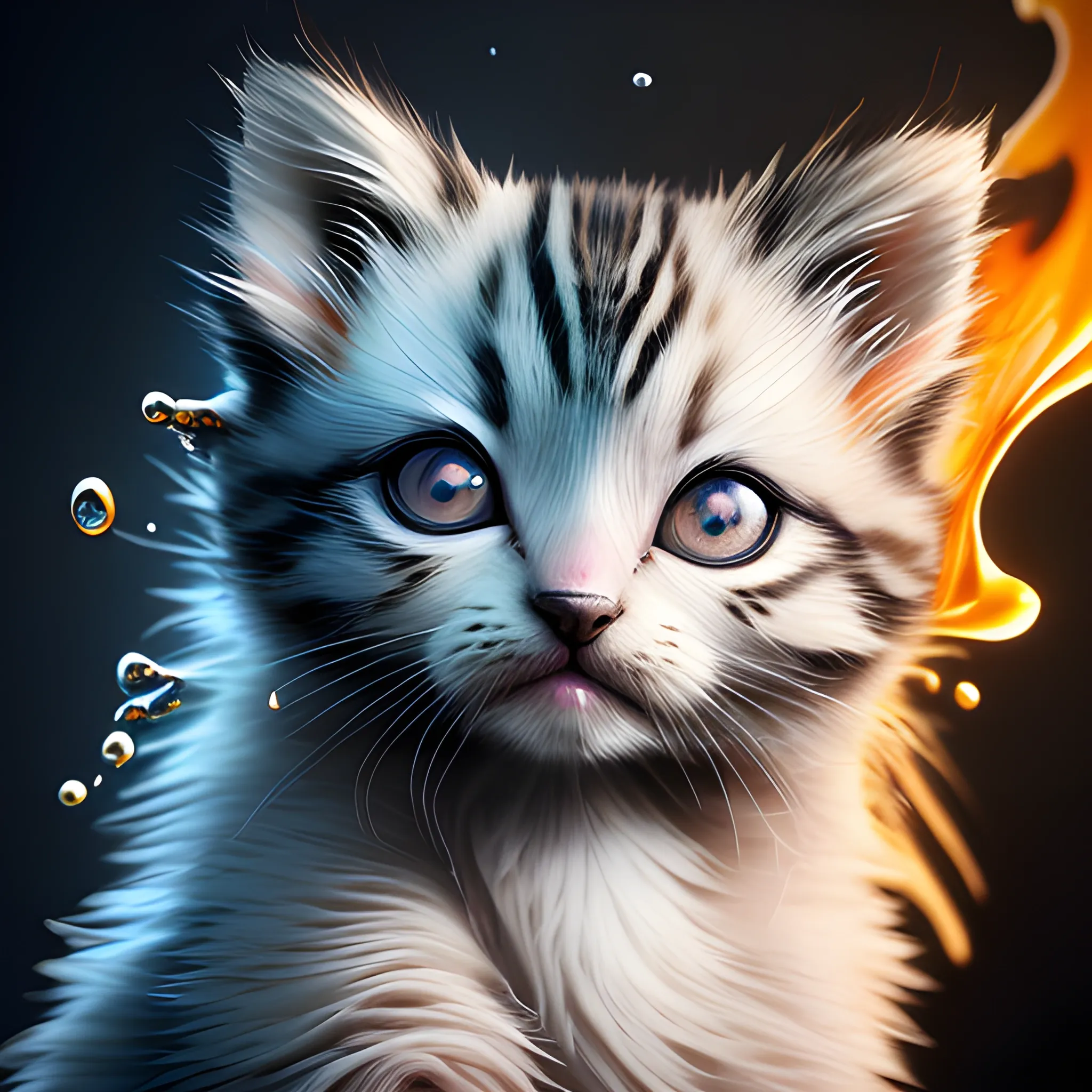 , Water Color(a cute kitten), Hyperdetailed Eyes, Tee-Shirt Design, Line Art, Black Background, Ultra Detailed Artistic, Detailed Gorgeous Face, Natural Skin, Water Splash, Colour Splash Art, Fire and Ice, Splatter, Black Ink, Liquid Melting, Dreamy, Glowing, Glamour, Glimmer, Shadows, Oil On Canvas, Brush Strokes, Smooth, Ultra High Definition, 8k, Unreal Engine 5, Ultra Sharp Focus, Intricate Artwork Masterpiece, Ominous, Golden Ratio, Highly Detailed, Vibrant, Production Cinematic Character Render, Ultra High Quality Model