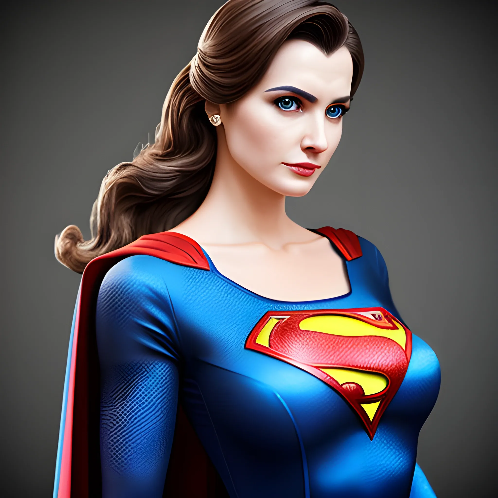 An elegant lady wearing a Superman costume, eye-catching detail, realistic ultra-detailed