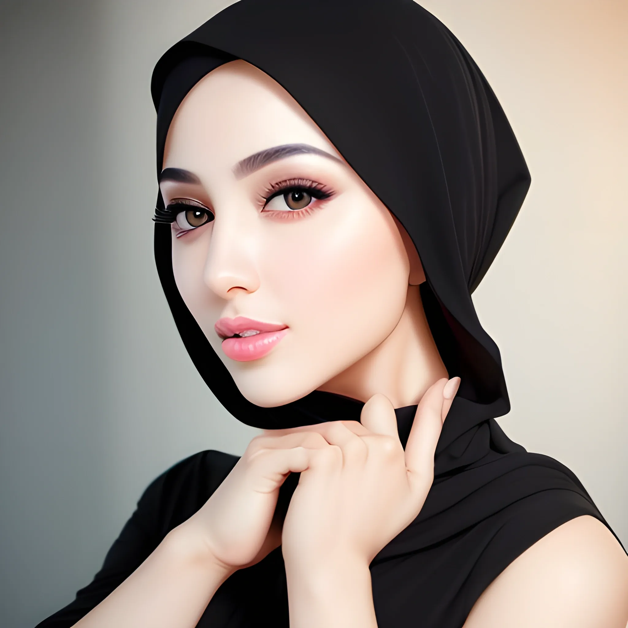 beautiful women, elegant, happy, hijab, standing , black hair, short hair, good hand, 4k, best quality, sharp focus, soft lighting, skinny, ideal body, slim fit, portrait, professional model pose, face advanced, face detail, perfect finger, nude tits, beautiful lips
