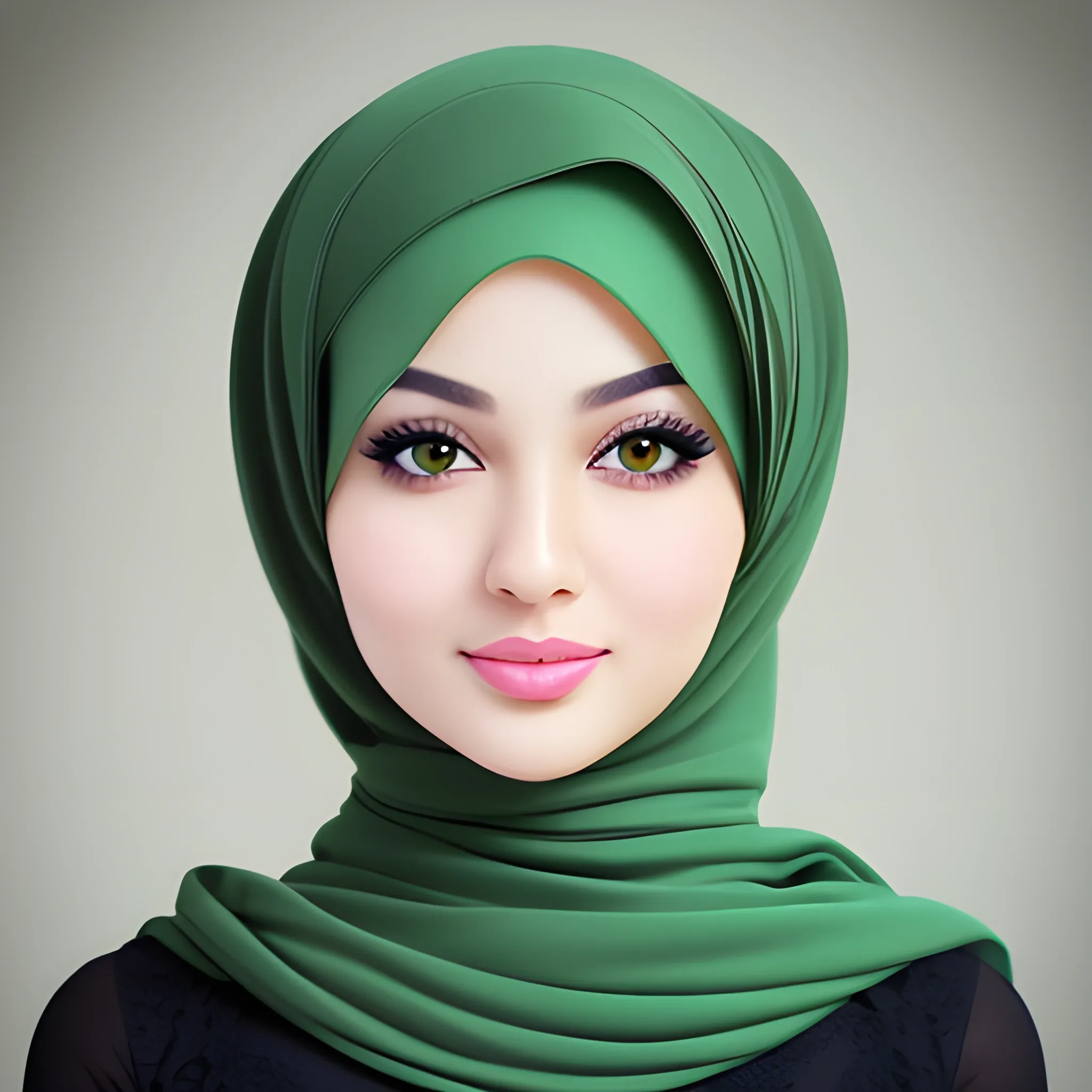 beautiful women, elegant, happy, hijab, standing , black hair, short hair, good hand, 4k, best quality, sharp focus, soft lighting, skinny, ideal body, slim fit, portrait, professional model pose, face advanced, face detail, perfect finger, beautiful lips, full body, front model , green screen background
