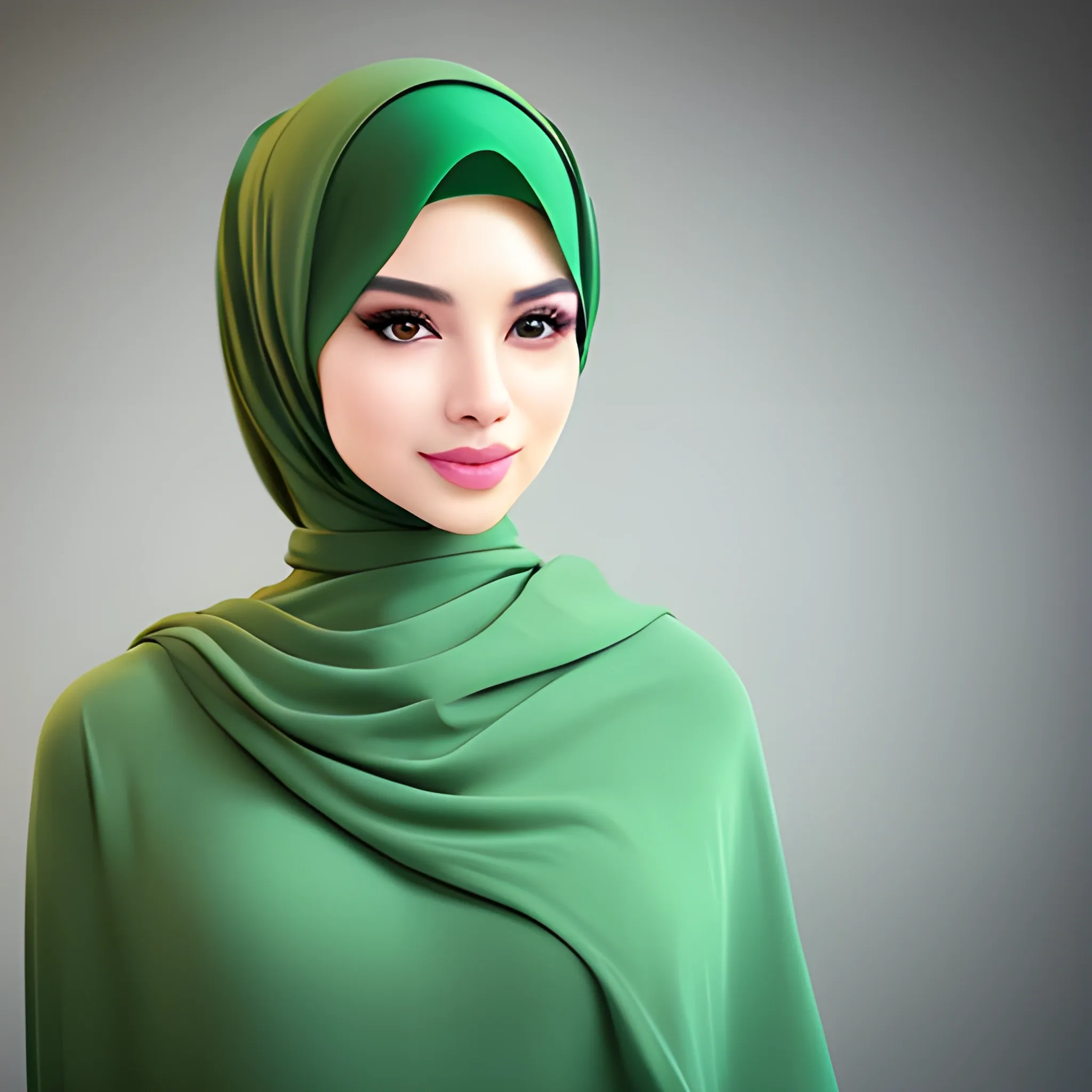 beautiful women, elegant, happy, hijab, standing , black hair, short hair, good hand, 4k, best quality, sharp focus, soft lighting, skinny, ideal body, slim fit, portrait, professional model pose, face advanced, face detail, perfect finger, beautiful lips, full body, front model , green screen background
