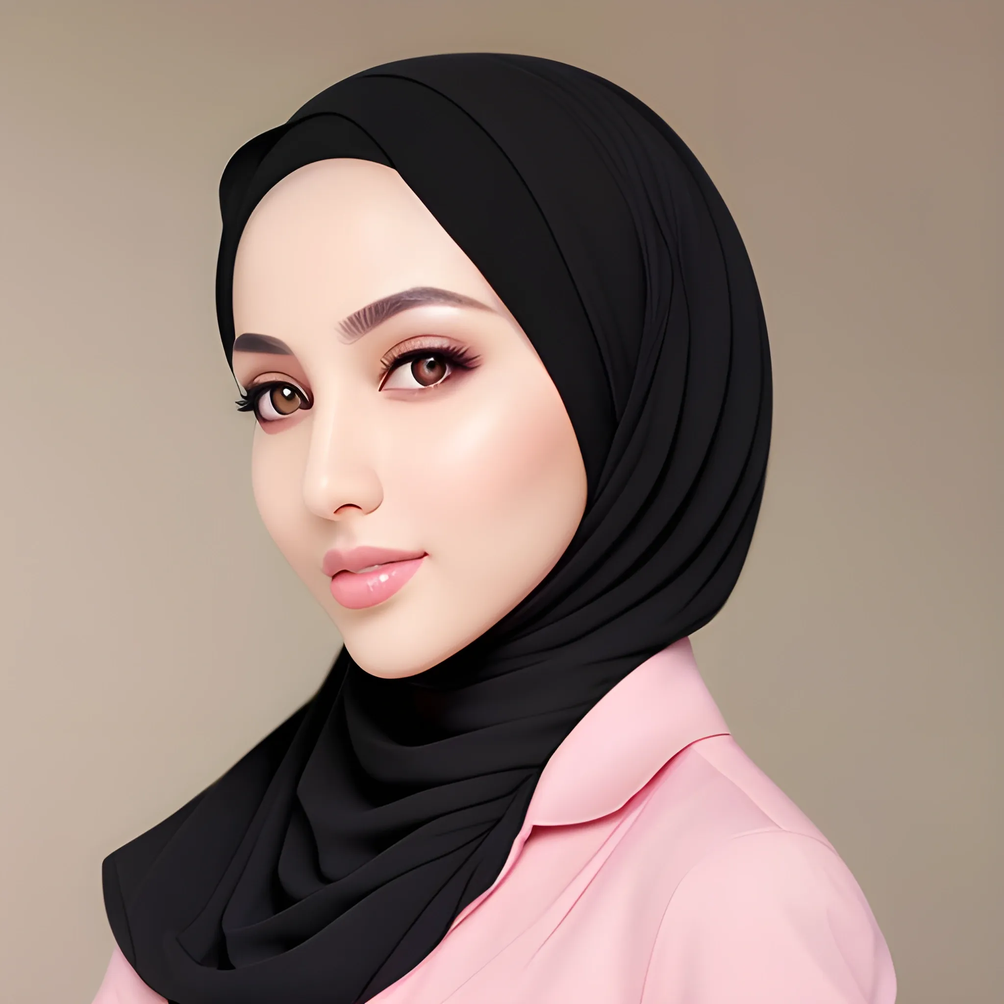 beautiful women, elegant, happy, hijab, standing , black hair, short hair, good hand, 4k, best quality, sharp focus, soft lighting, skinny, ideal body, slim fit, portrait, professional model pose, face advanced, face detail, perfect finger, beautiful lips, full body, front model , no background
