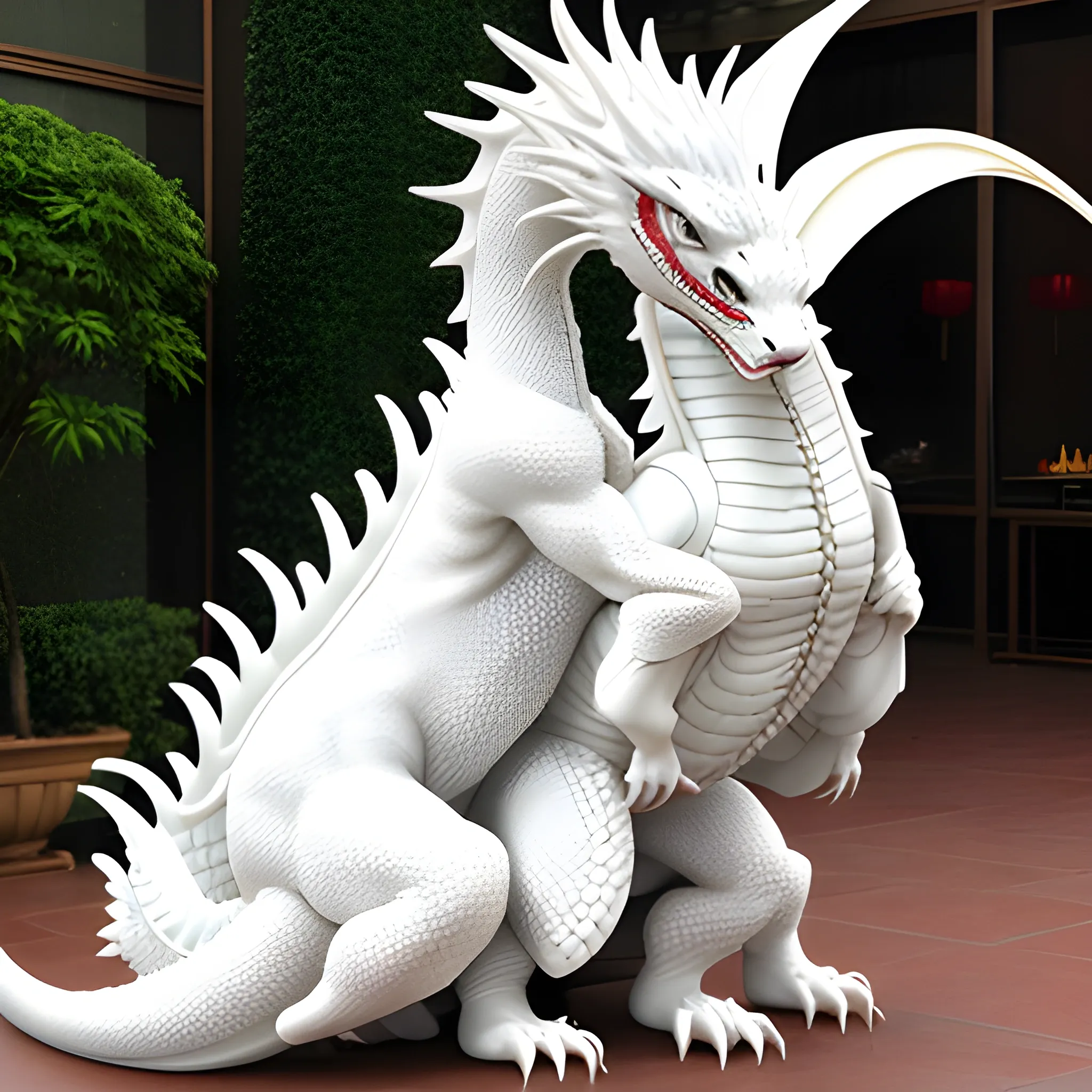 Chinese beauty hugs a cute little white dragon