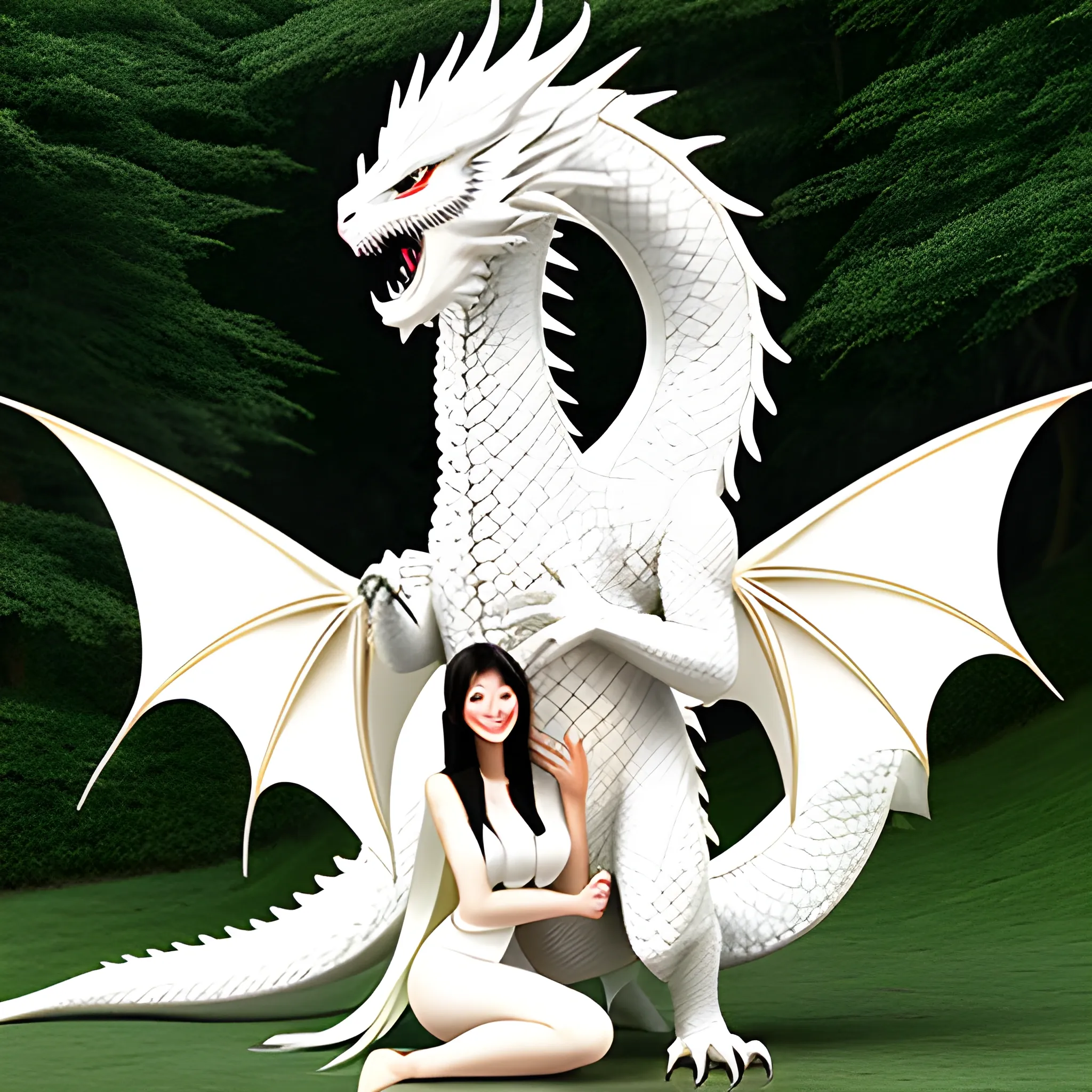 Chinese beauty hugs a cute little white dragon