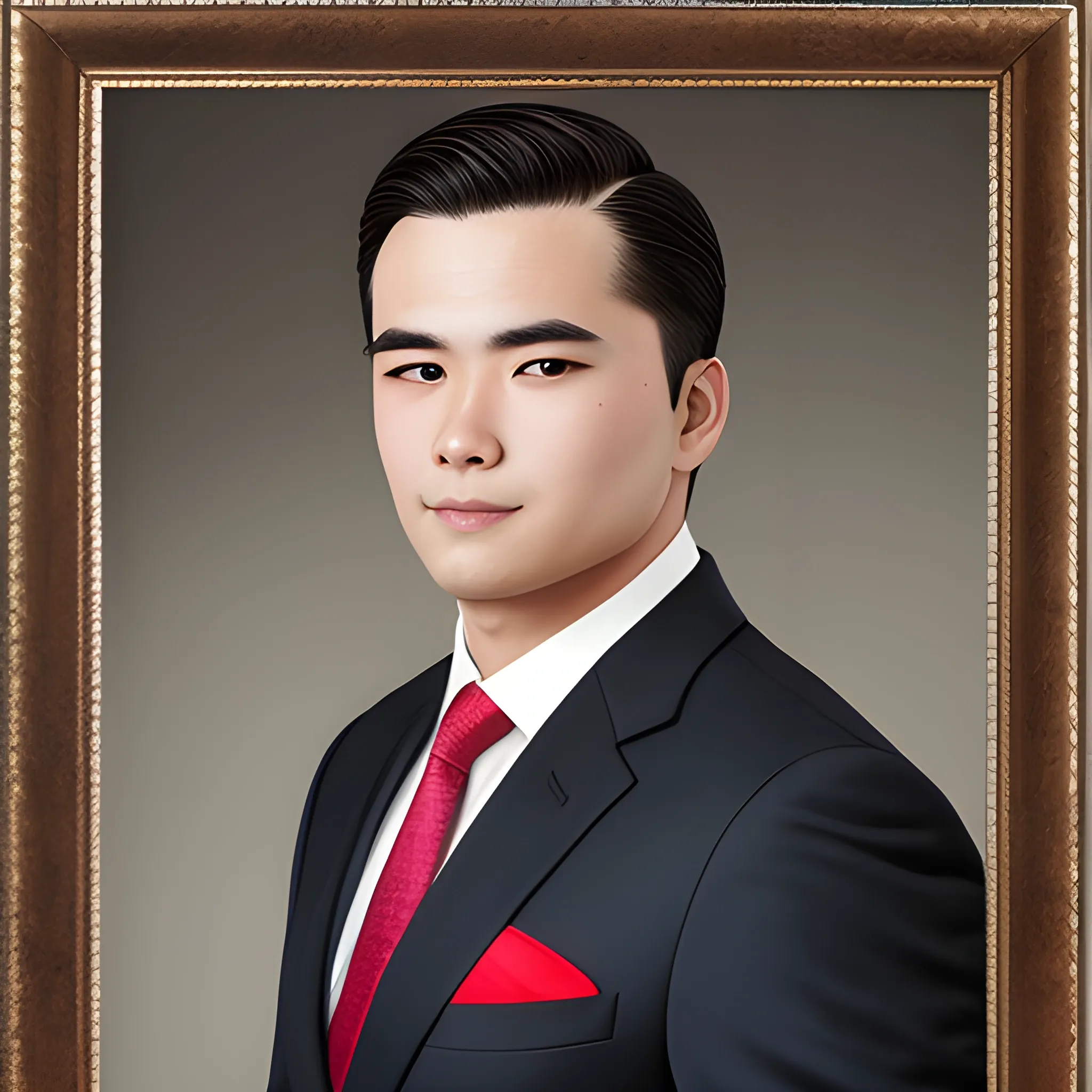 Enhance my portrait picture, making me look more handsome and professional in a suit while maintaining my natural appearance.