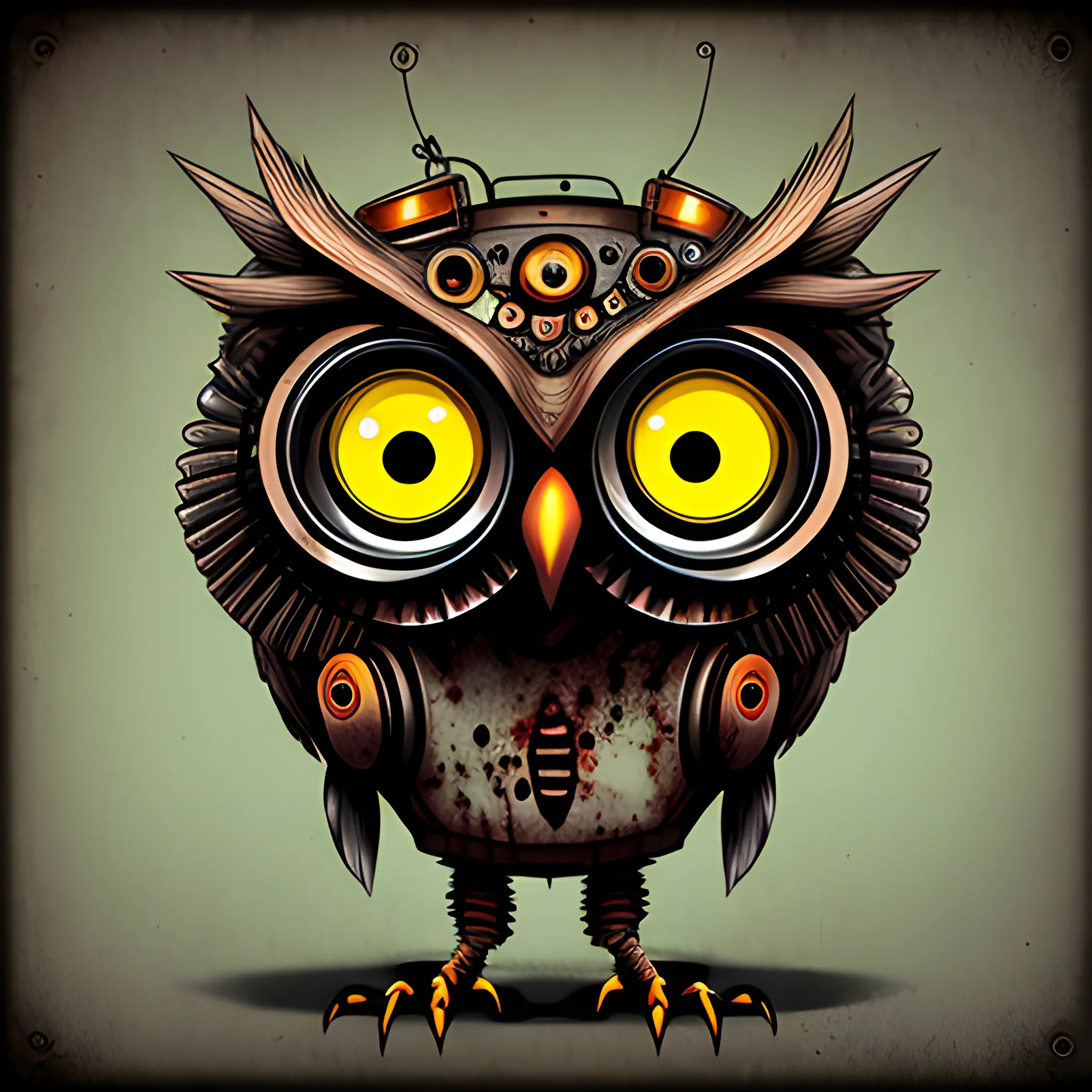 Zombie owl mechanical style, Cartoon