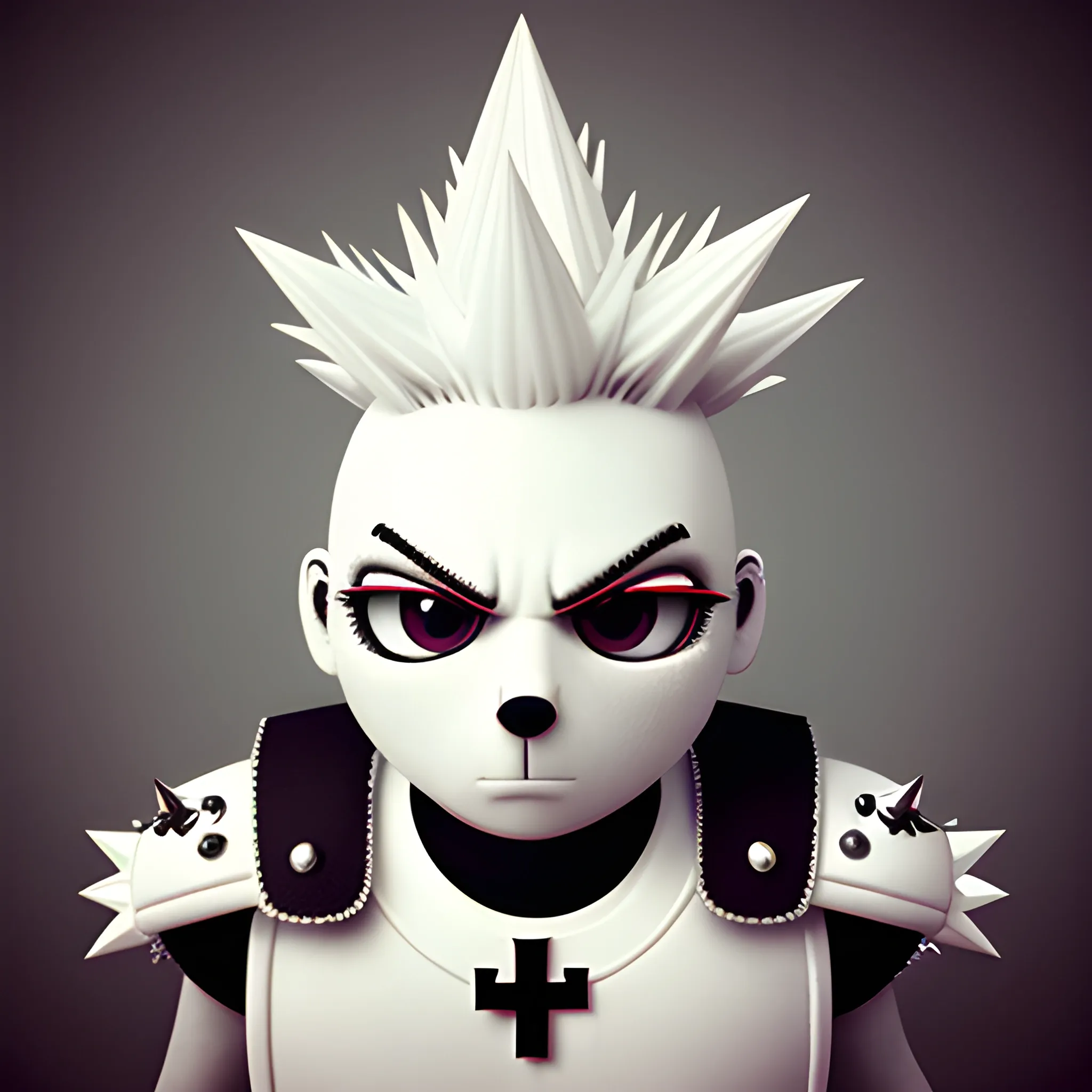 Spiky Head Punk White Mascot Left Eye as a cross, 3D