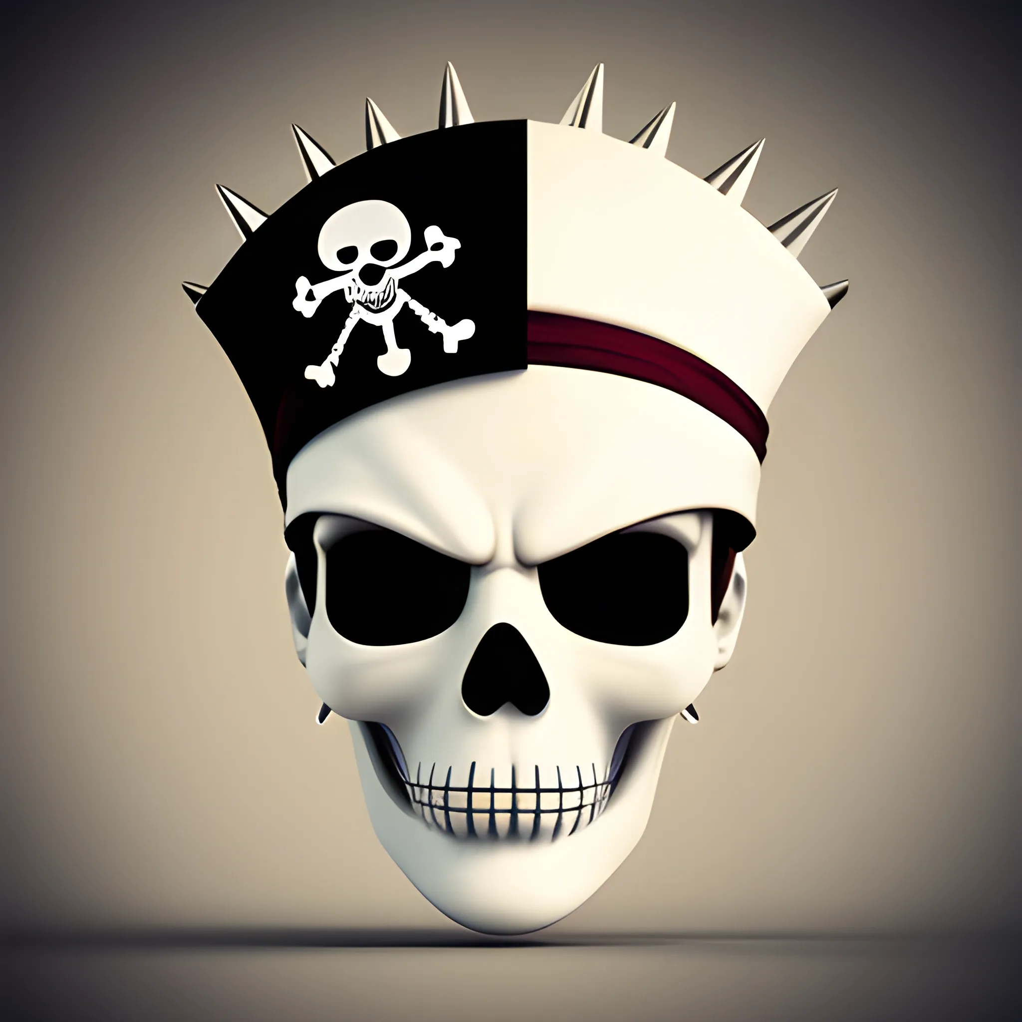 Spiky Head Punk White Mascot Pirate 
Left Eye as a cross, 3D