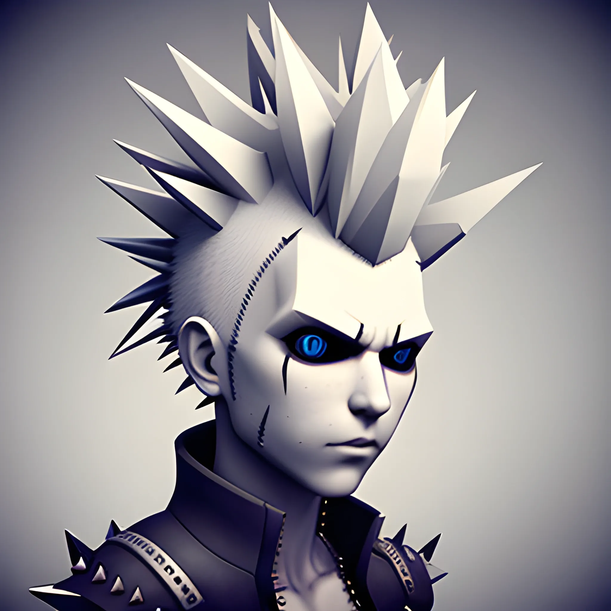 Spiky Head Punk White Character, 3D