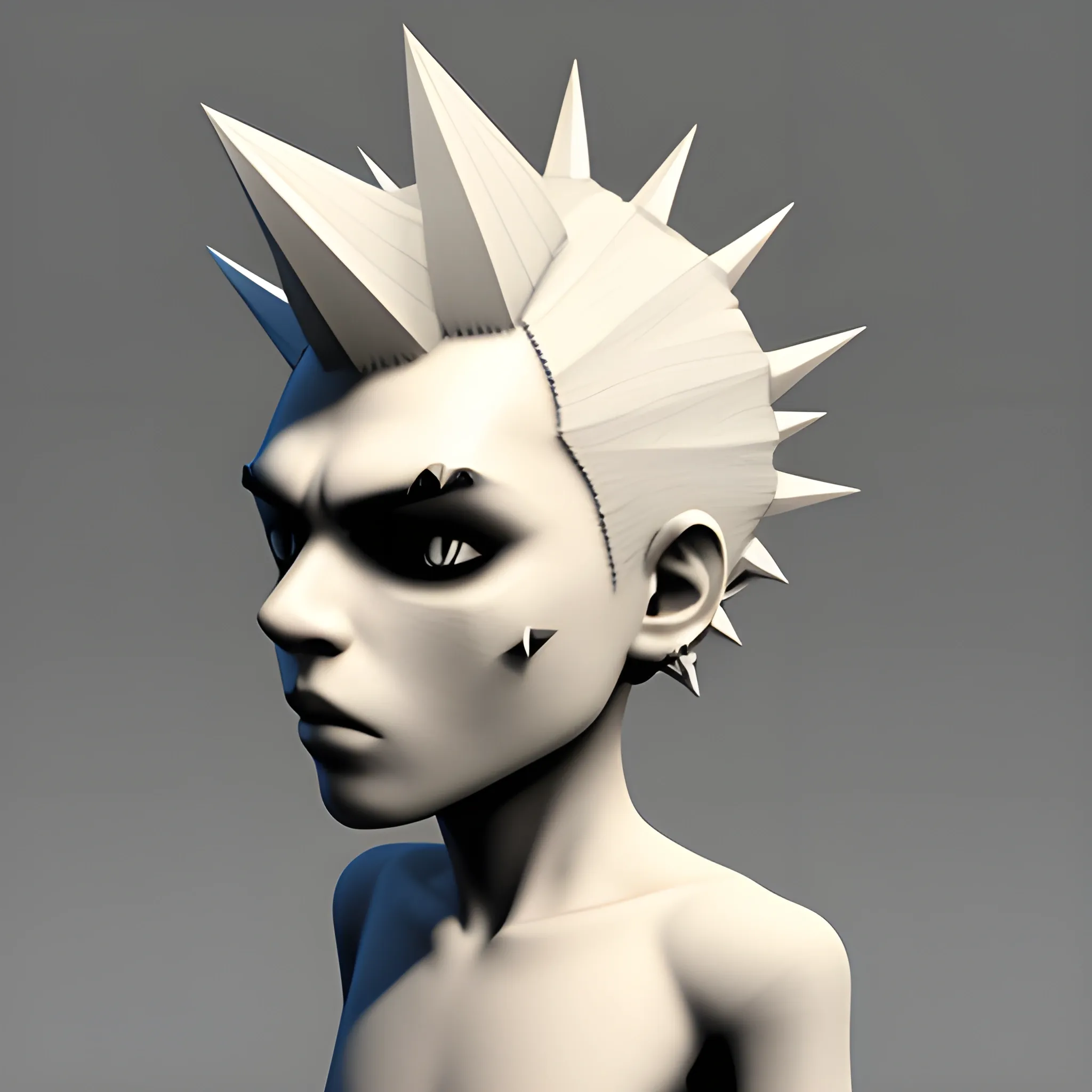 Spiky Head Punk White Character, 3D