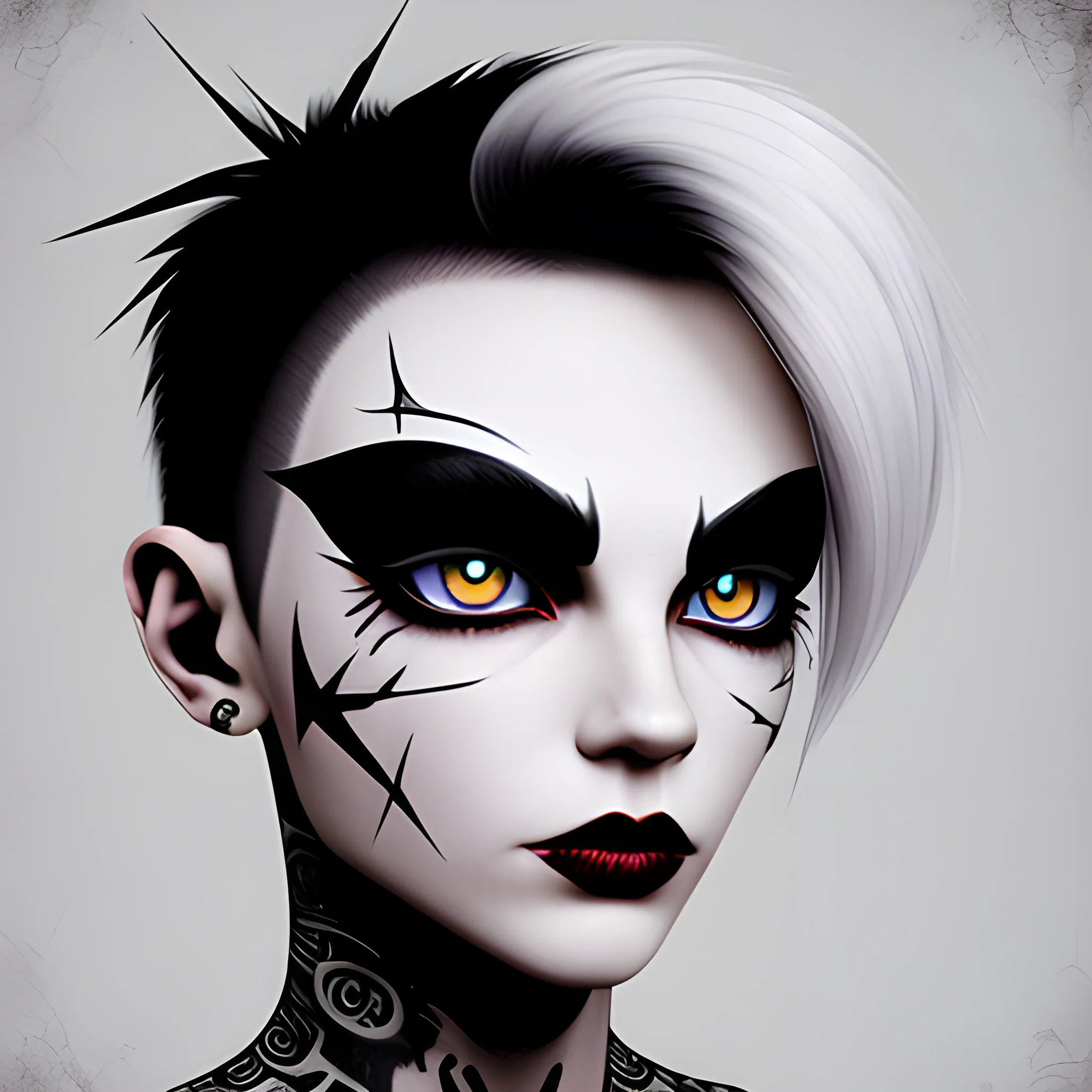 Punk White Character, Eye Shape of Plus Symbol, realistic