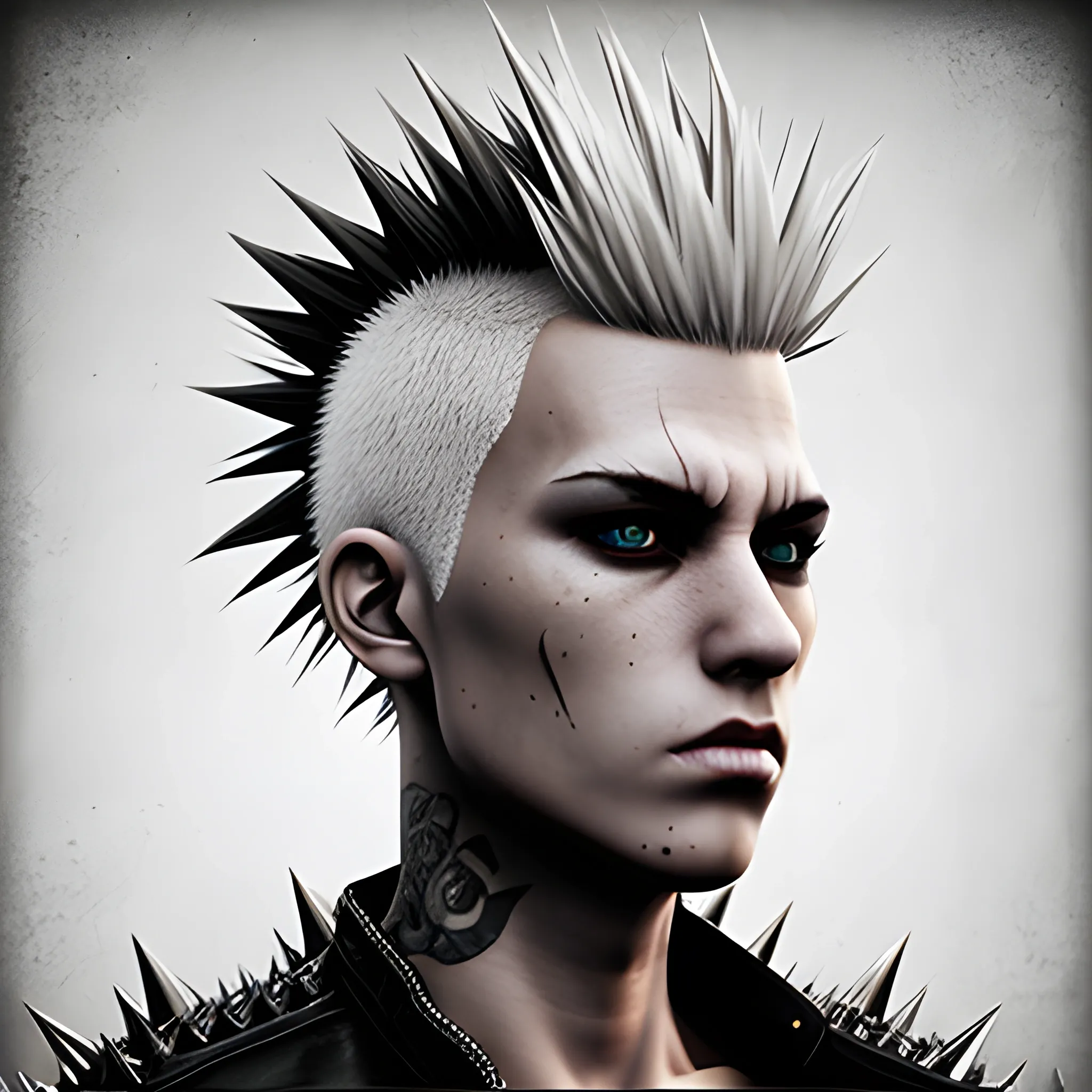 Punk White Character Spiky Head, realistic