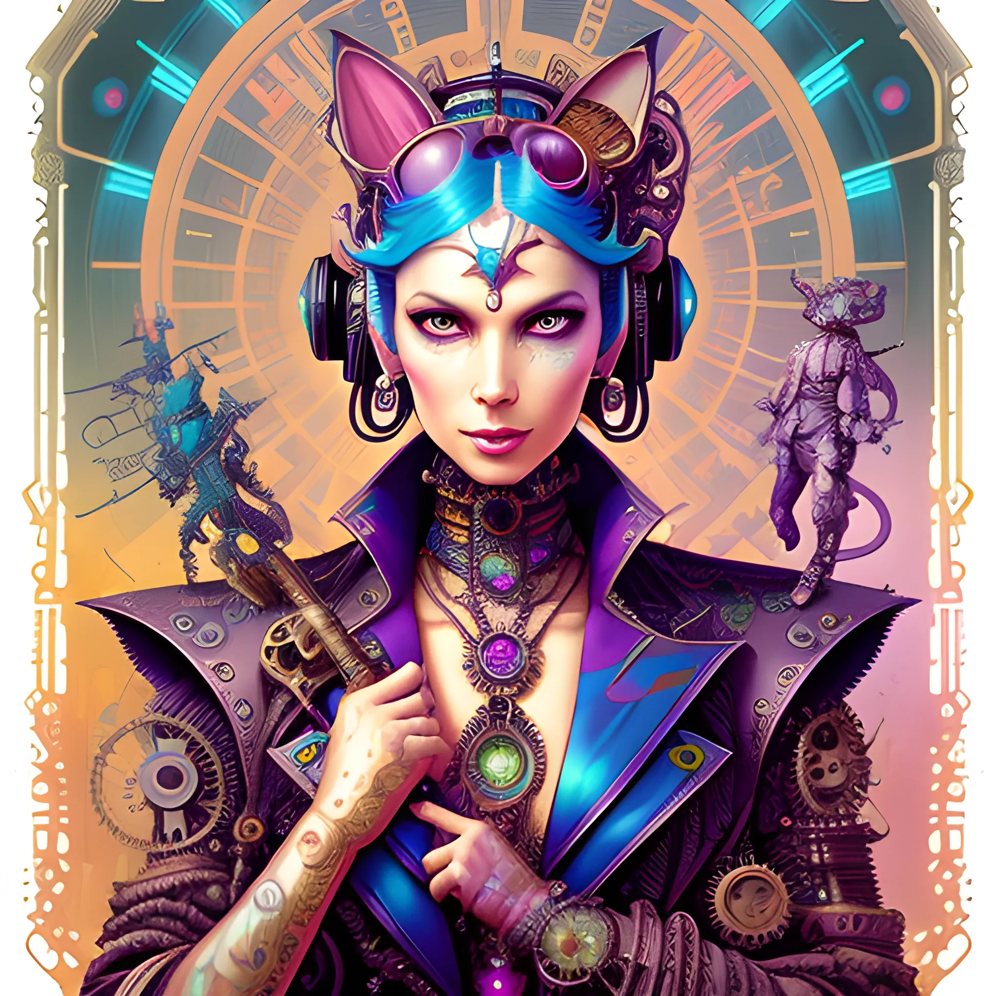 steampunk lisa frank pattern fantasy character portrait, ultra realistic, wide angle, intricate details, blade runner artifacts, highly detailed by peter mohrbacher, wayne barlowe, boris vallejo, hajime sorayama aaron horkey, gaston bussiere, craig mullins 