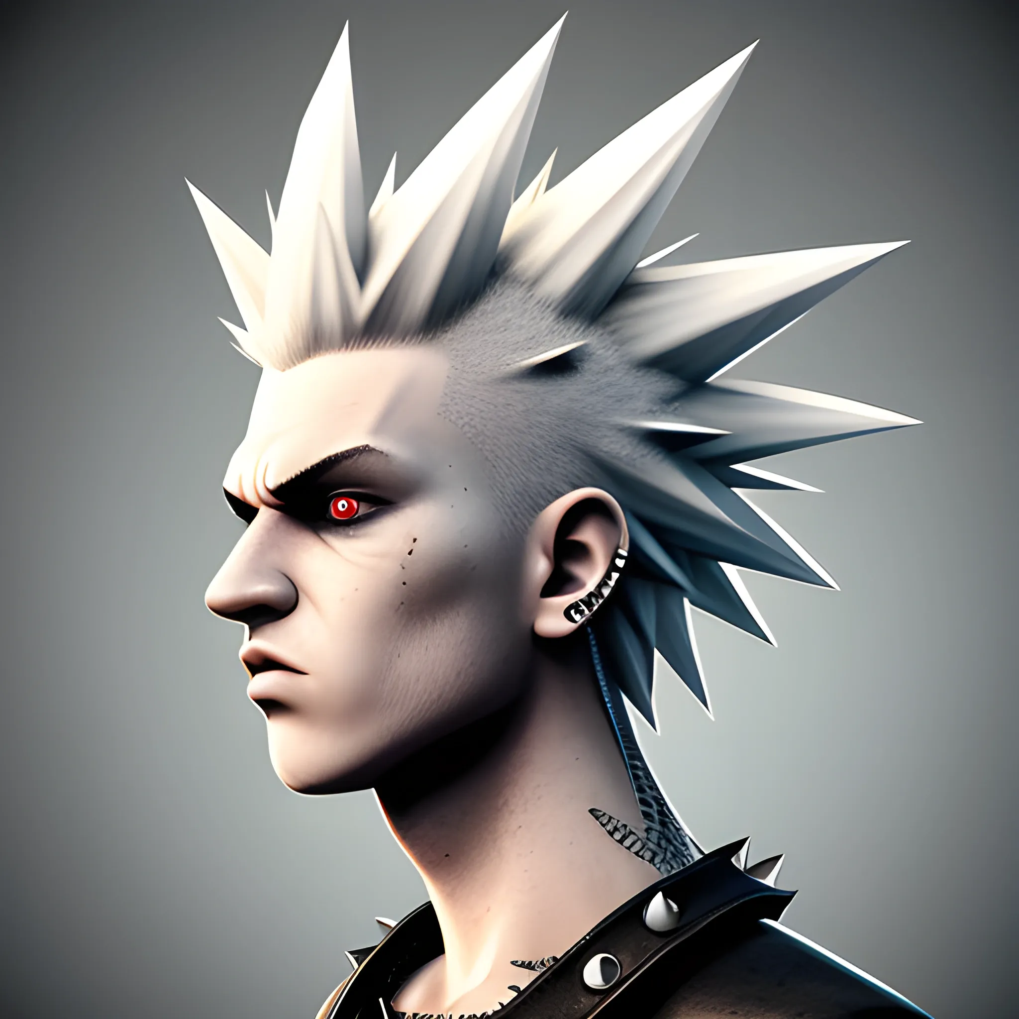 Punk White Character Spiky Head, realistic mascot
