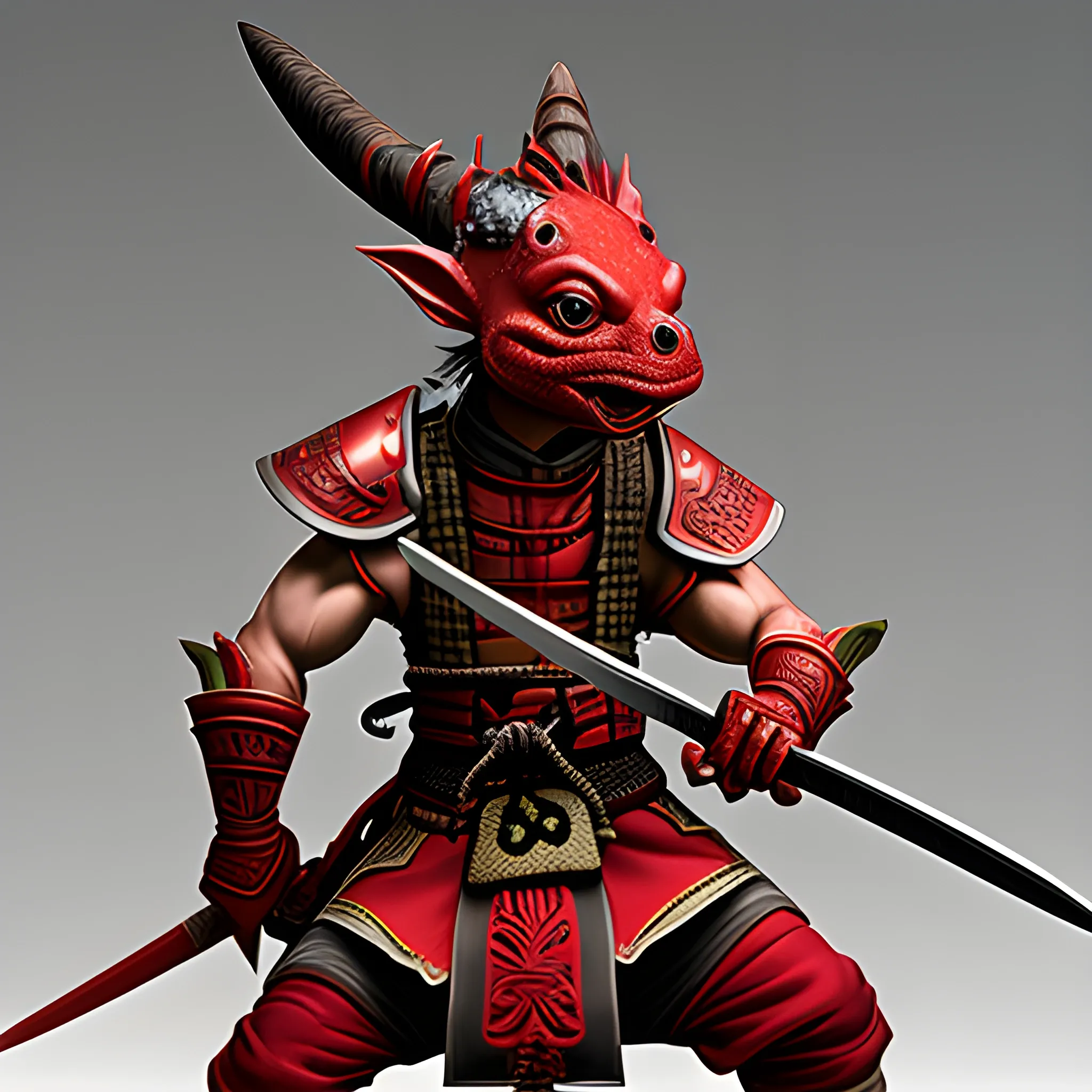 male red kobold samurai wielding a glaive
