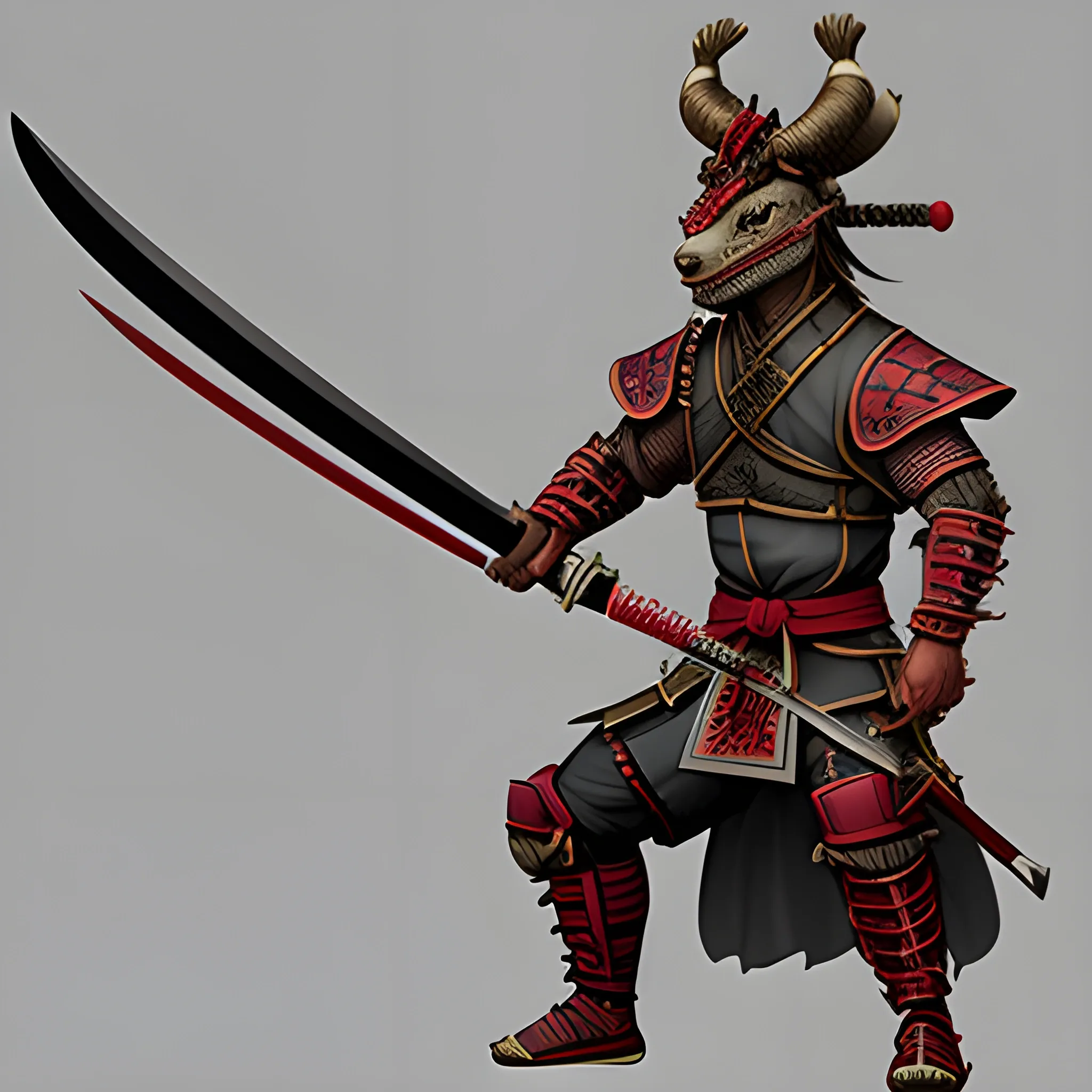 male kobold samurai wielding a glaive
