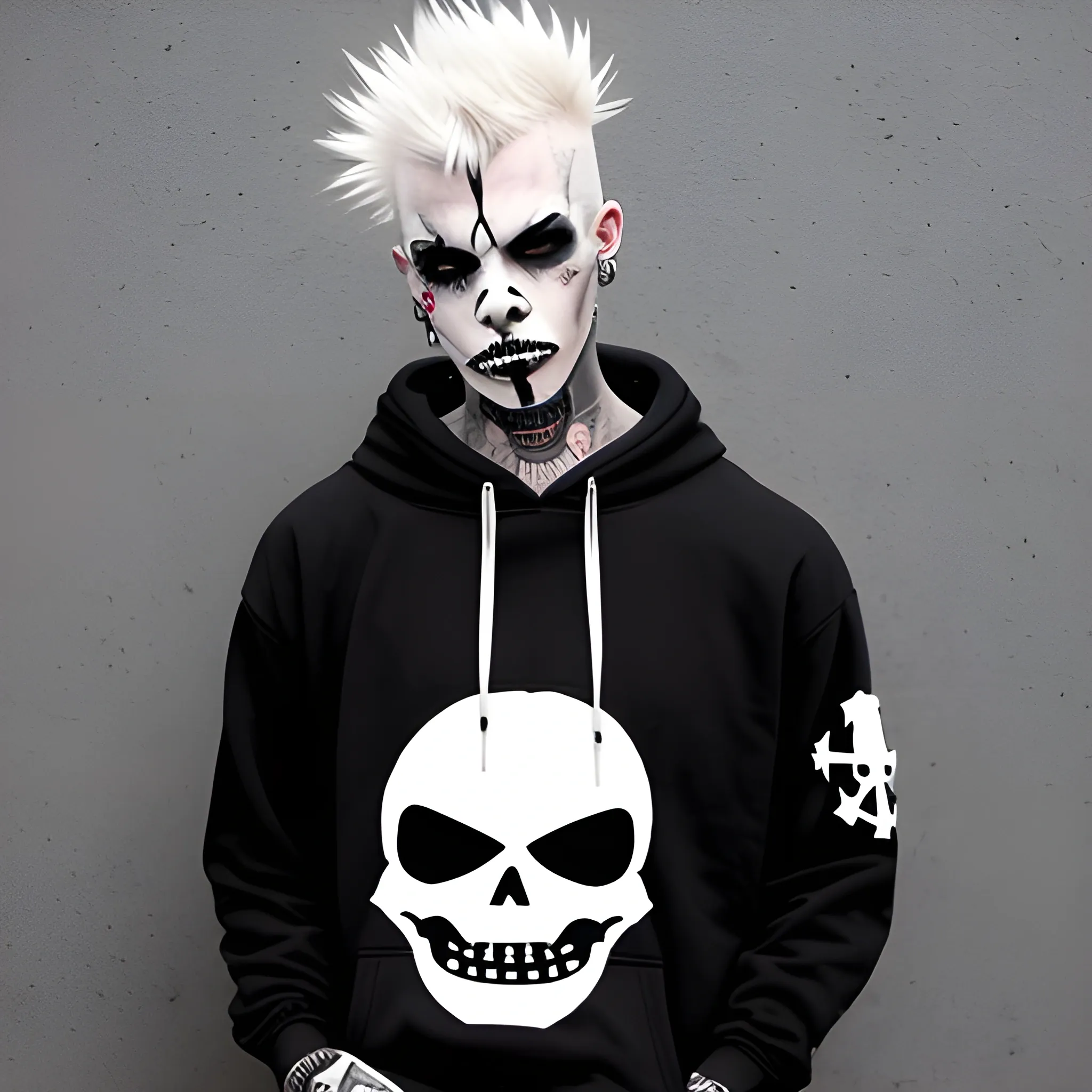 White Punk Character, Black Hoddie With Crossbones logo in the front, extremely high quality