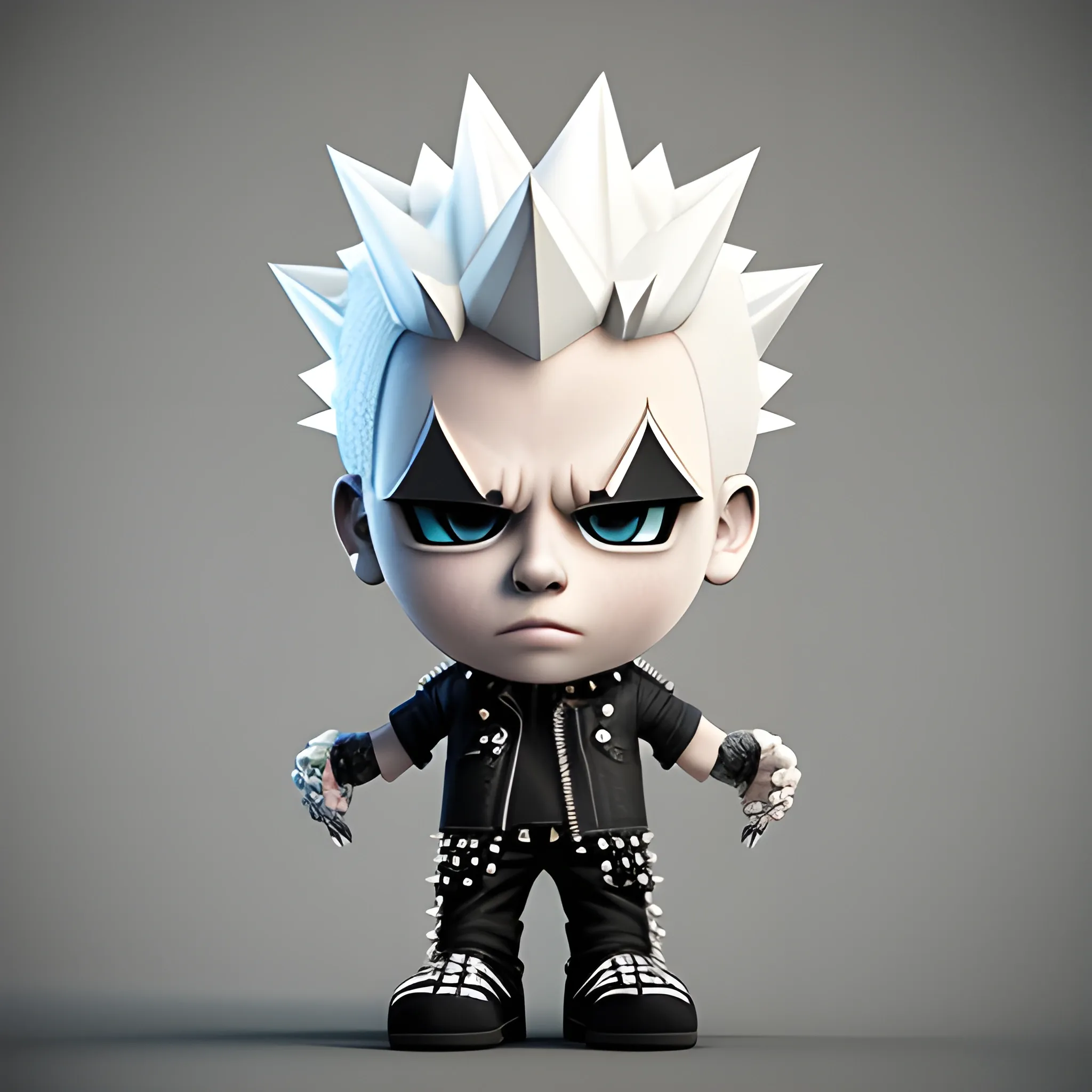 White Punk Character With Spikey Head Mascot, 3D