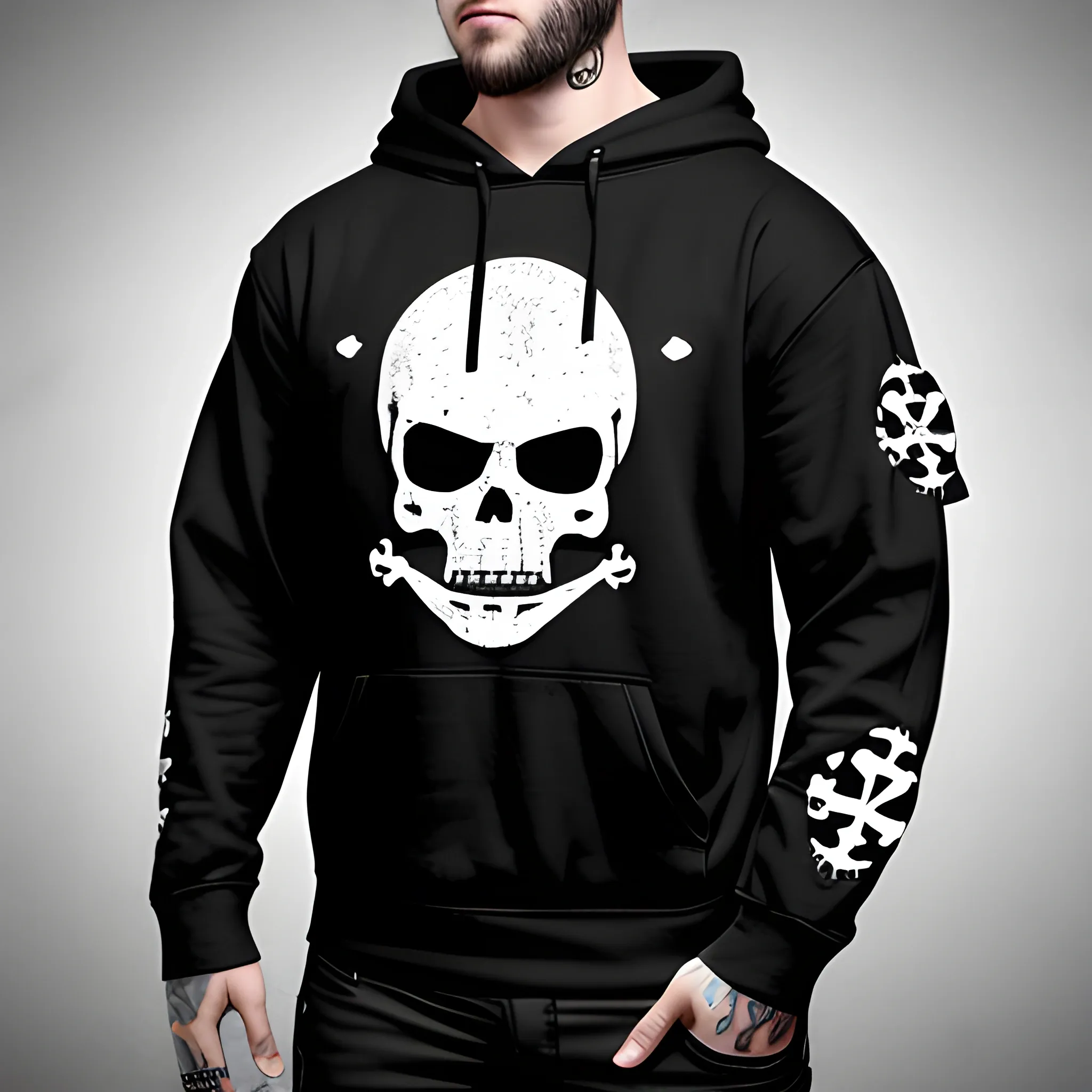 White Punk Character, Black Hoddie With Crossbones logo in the front, extremely high quality, Pirate Left Patch