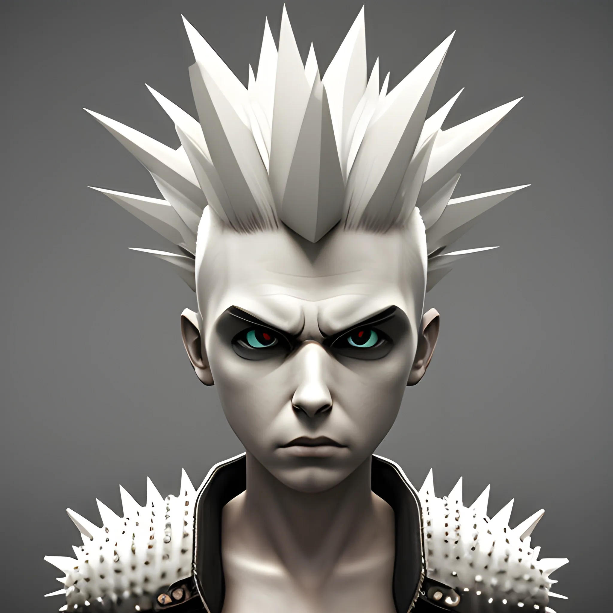 
3D White Spiky Head Punk Character Facing front