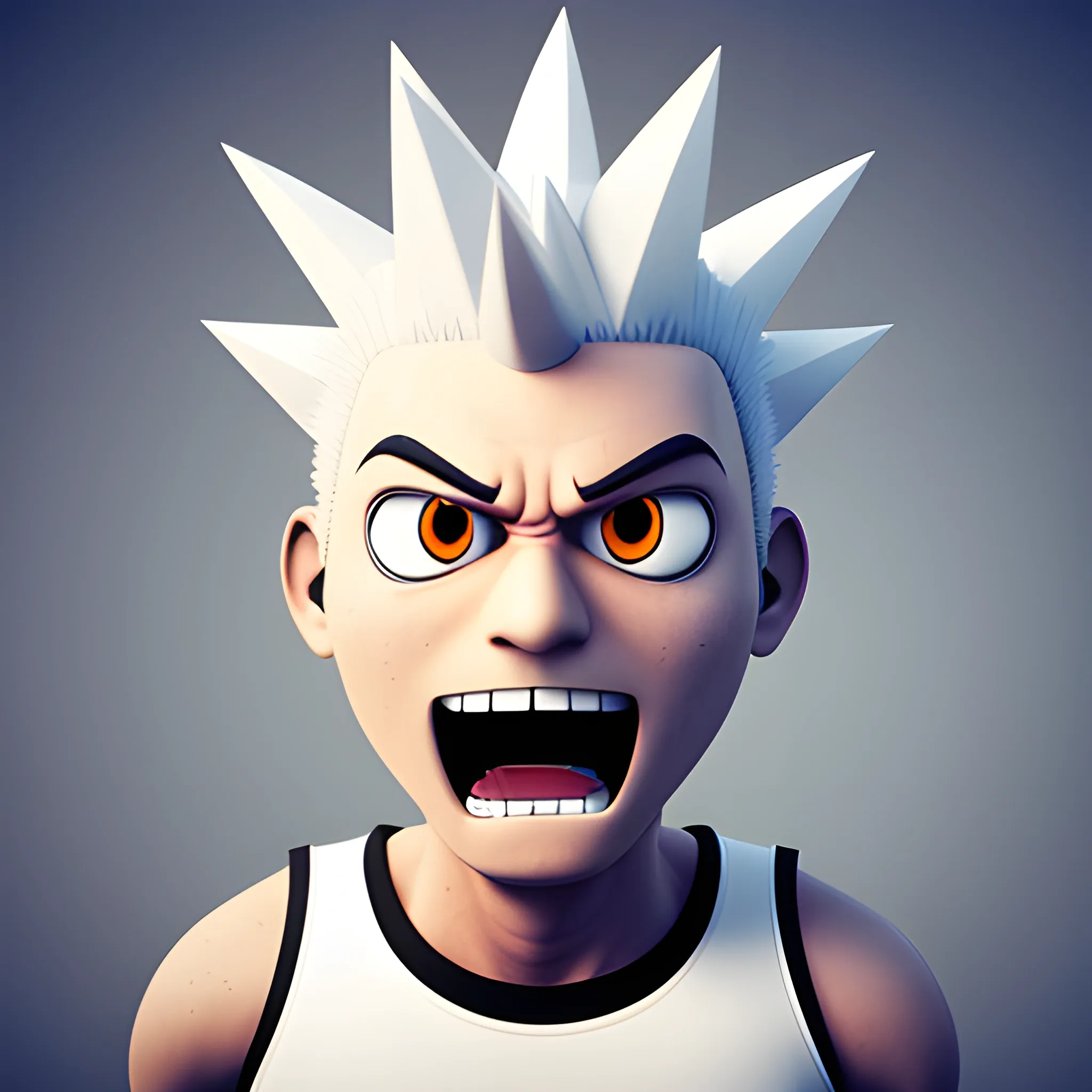
3D White Spiky Head Punk Mascot Facing front, Without left eye