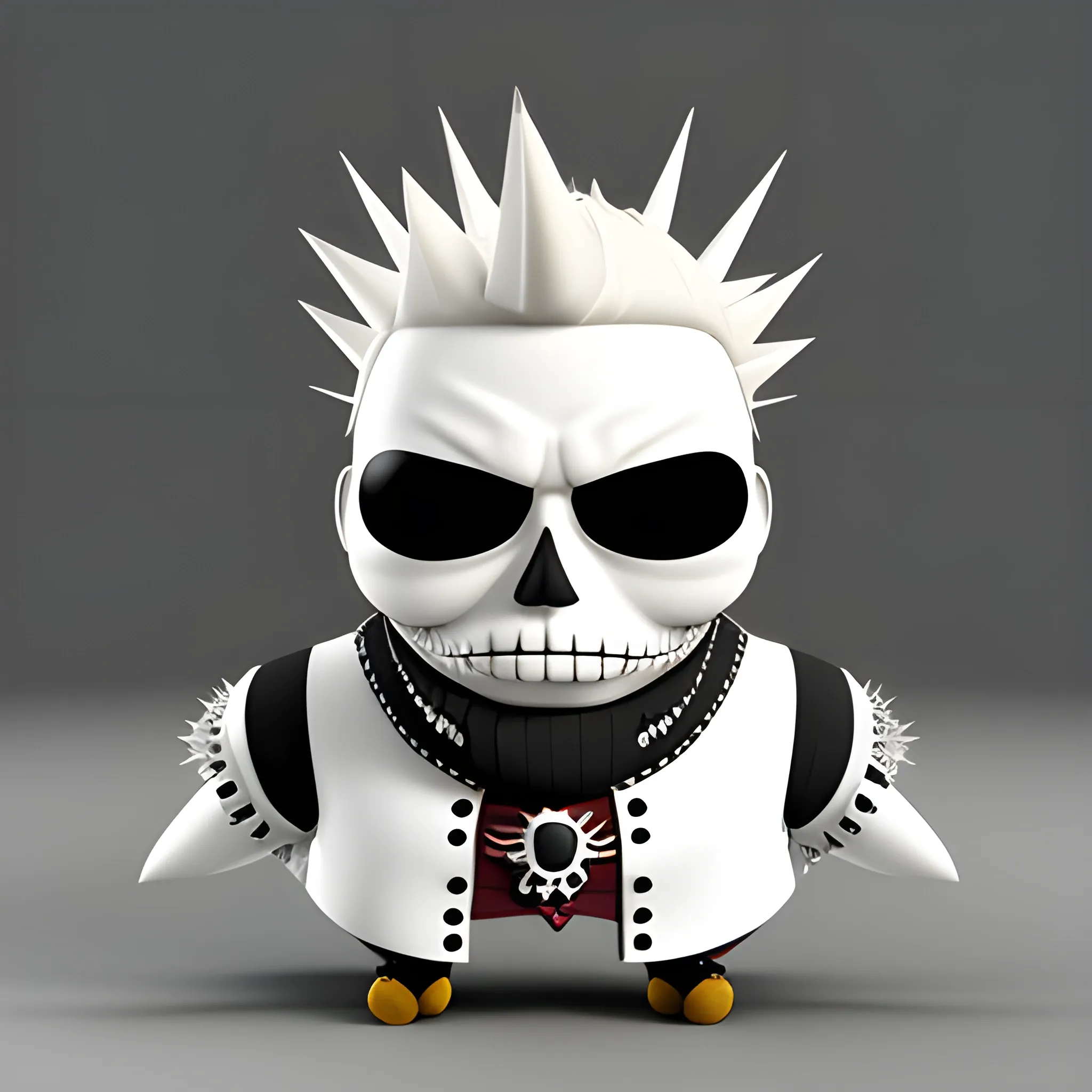 
3D White Spiky Head Punk Mascot Facing front, Pirate Left Eye Patch
